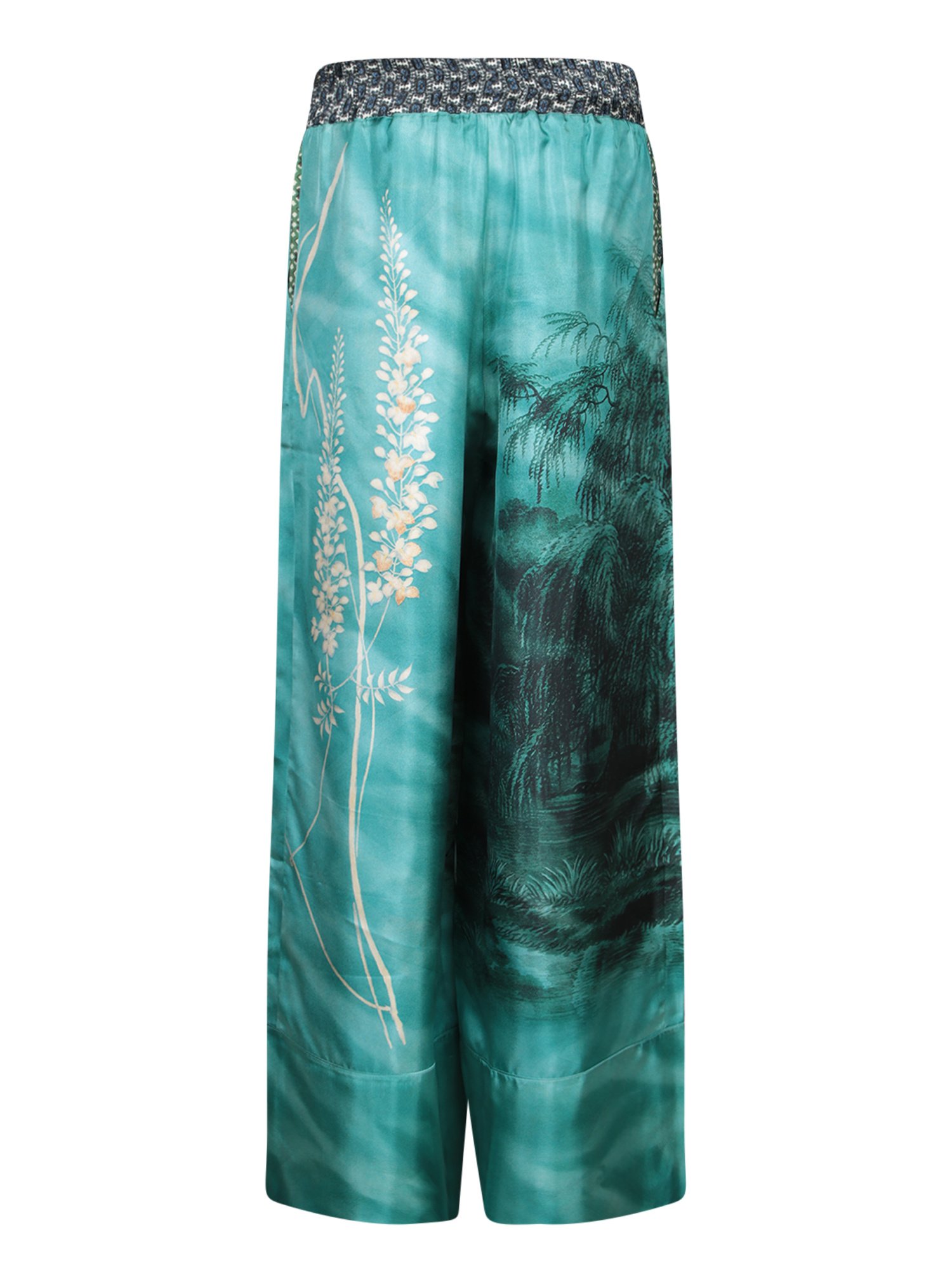 Pierre-louis Mascia Wide-leg Trousers With Botanical Print In Green