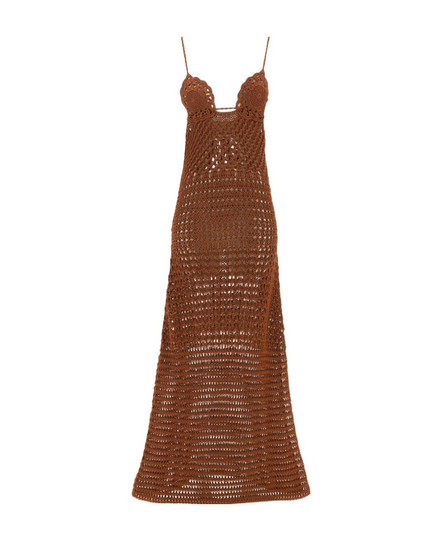 Alanui Mother Nature Crocheted Cotton Maxi Dress In Brown