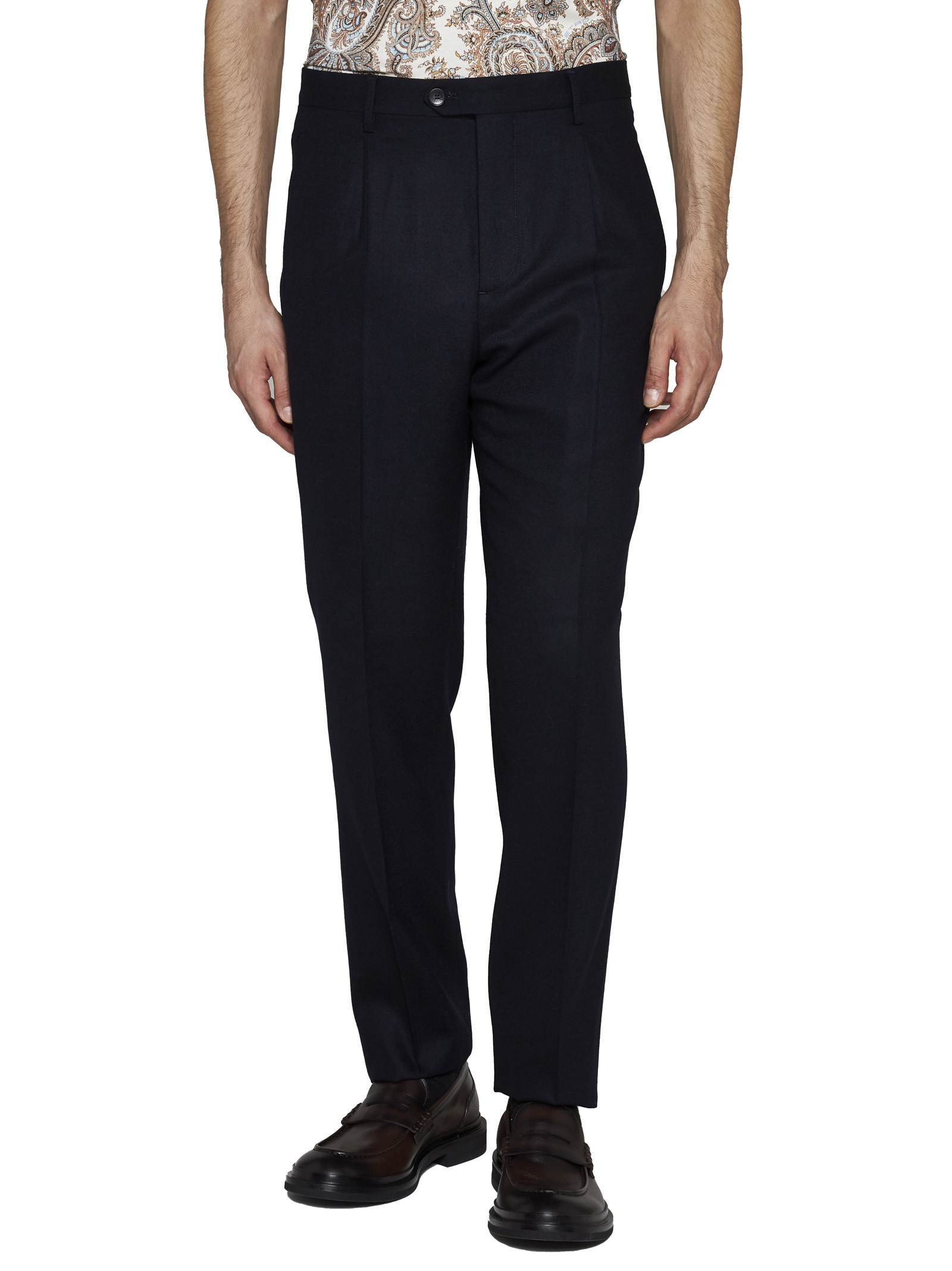 Etro Wool Bootcut Trousers Pinstripe Print In Black