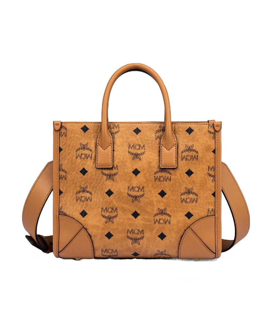 Mcm Structured Monogram Print Tote Bag In Brown