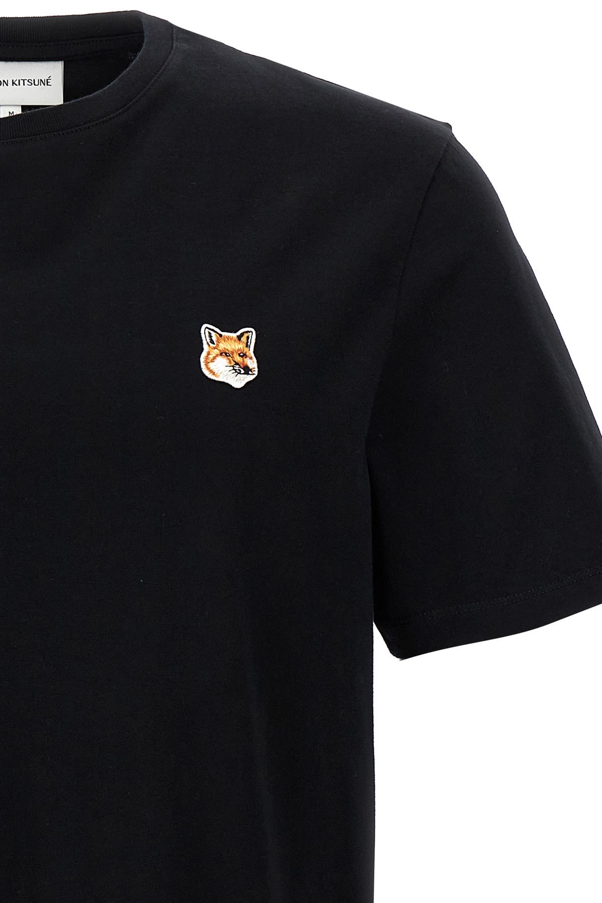 Maison Kitsuné Black T-shirt With Fox Head Patch In Cotton In Black