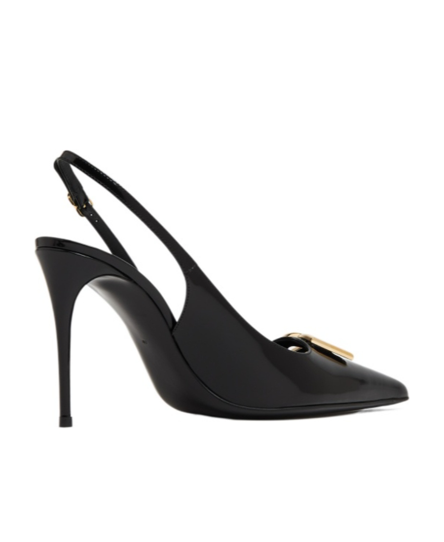 Dolce & Gabbana Logo-plaque Heeled Slingback Pumps In Black