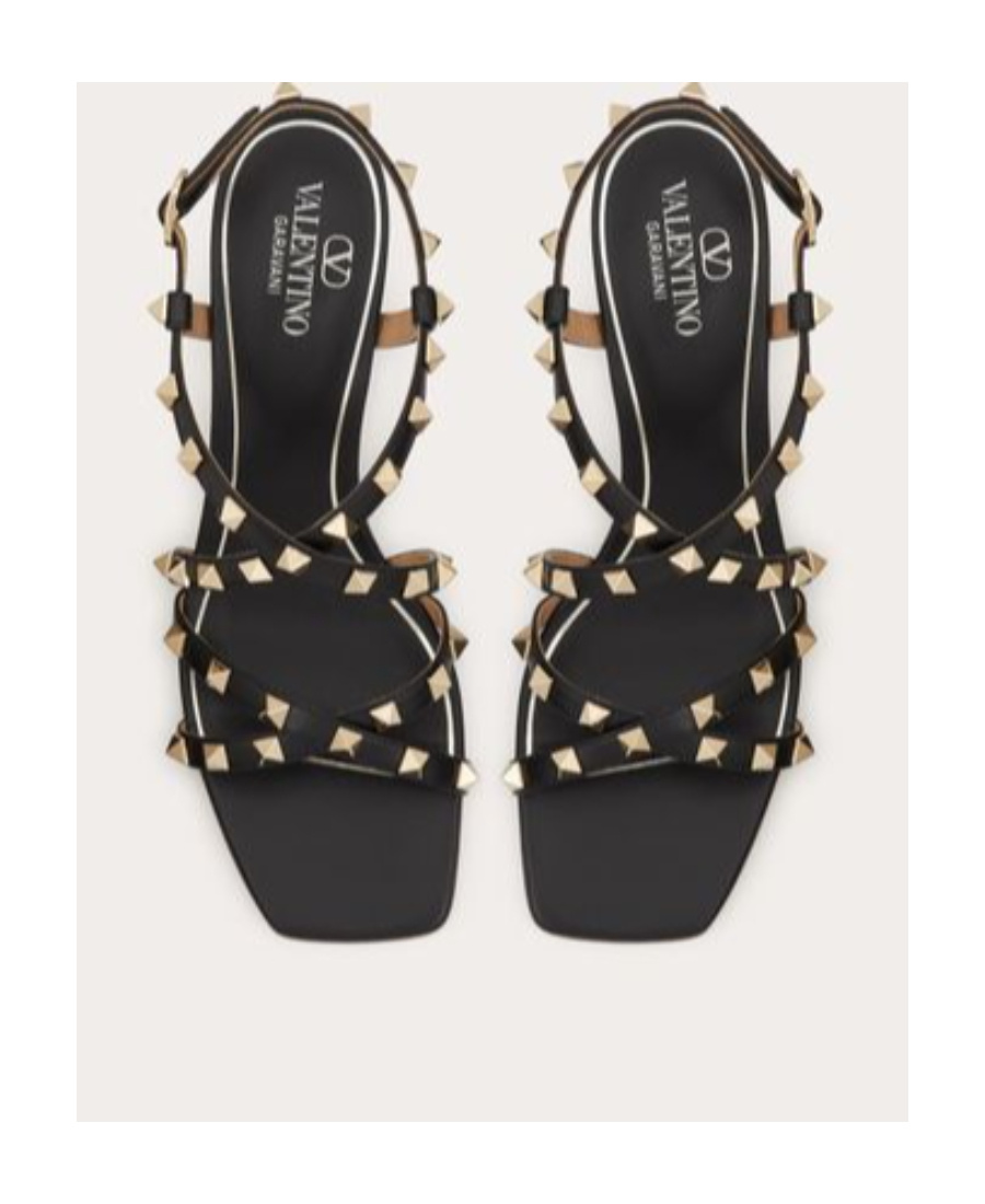 Valentino Garavani Rockstud Calfskin Sandal With Straps 60mm Woman Black 38 In Multicolor