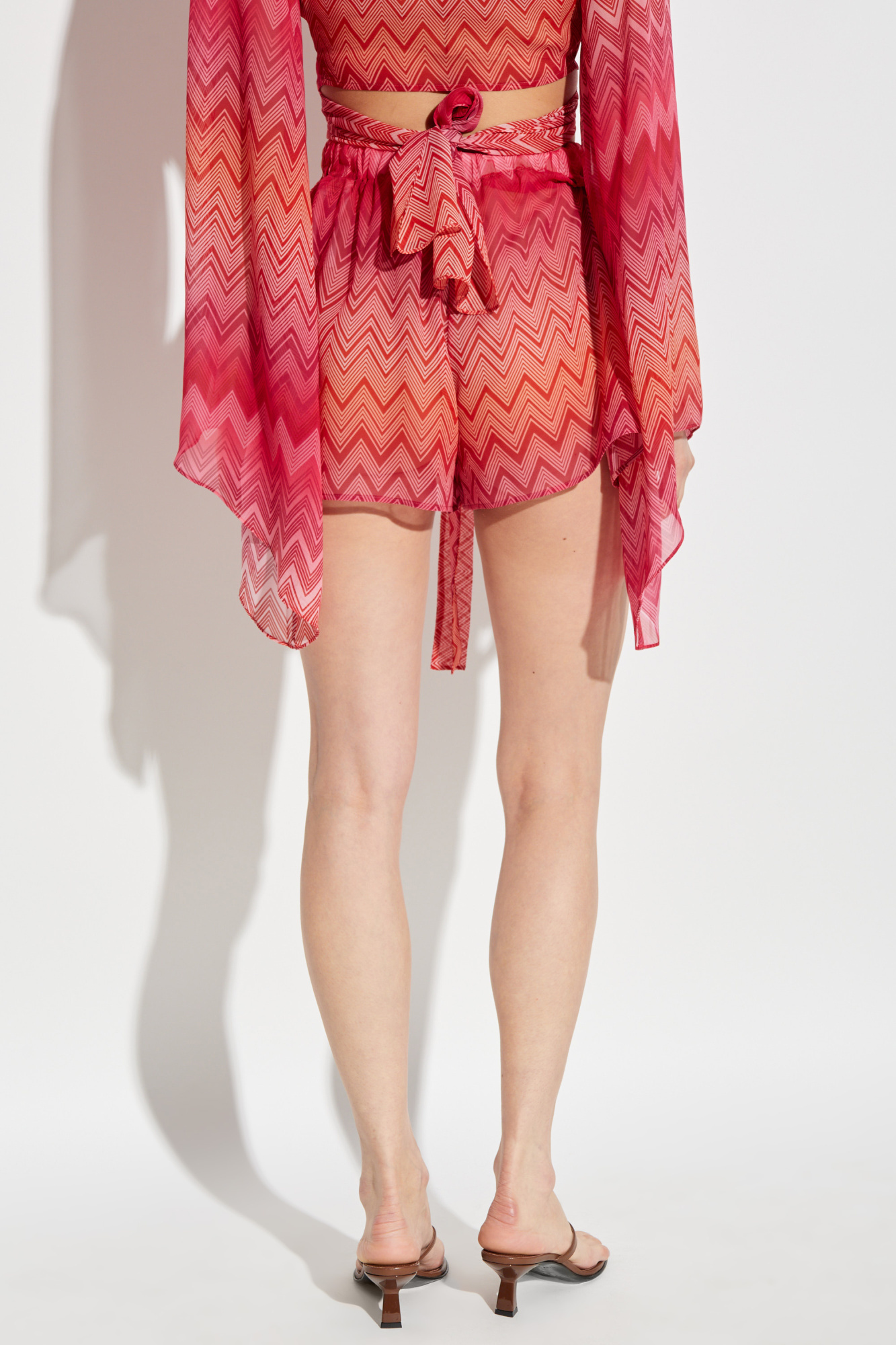 Missoni Printed Belted Satin Cover-up Shorts In Red