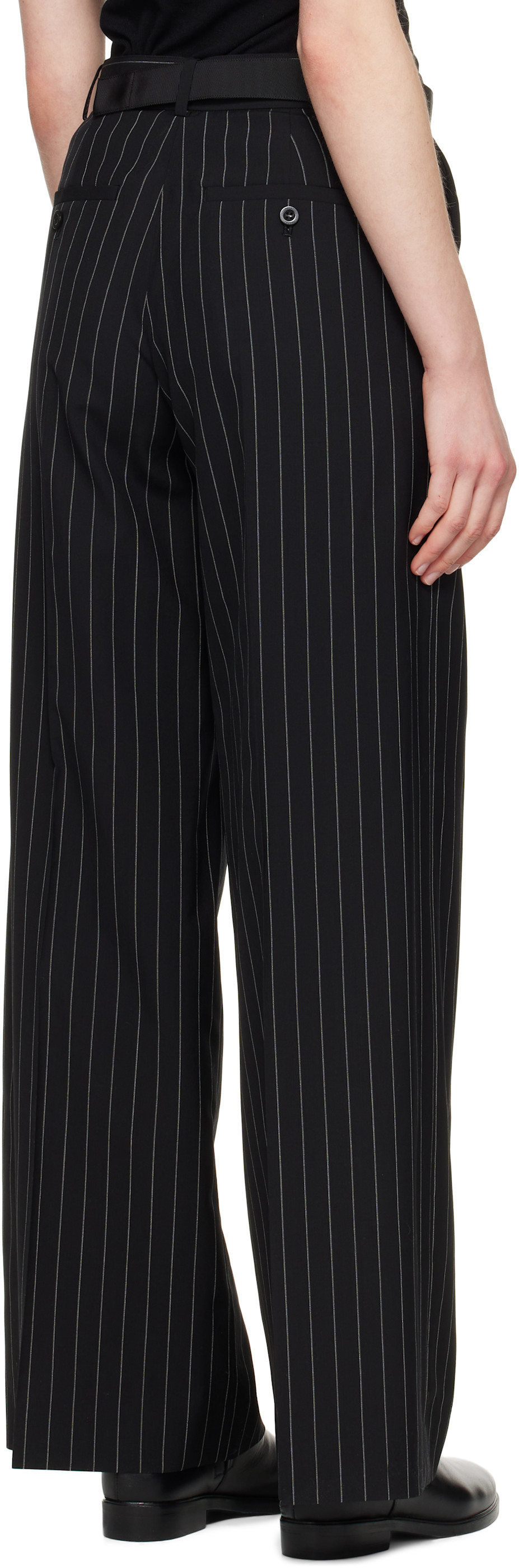 Sacai Black Wool Silk Suiting Trousers In Black