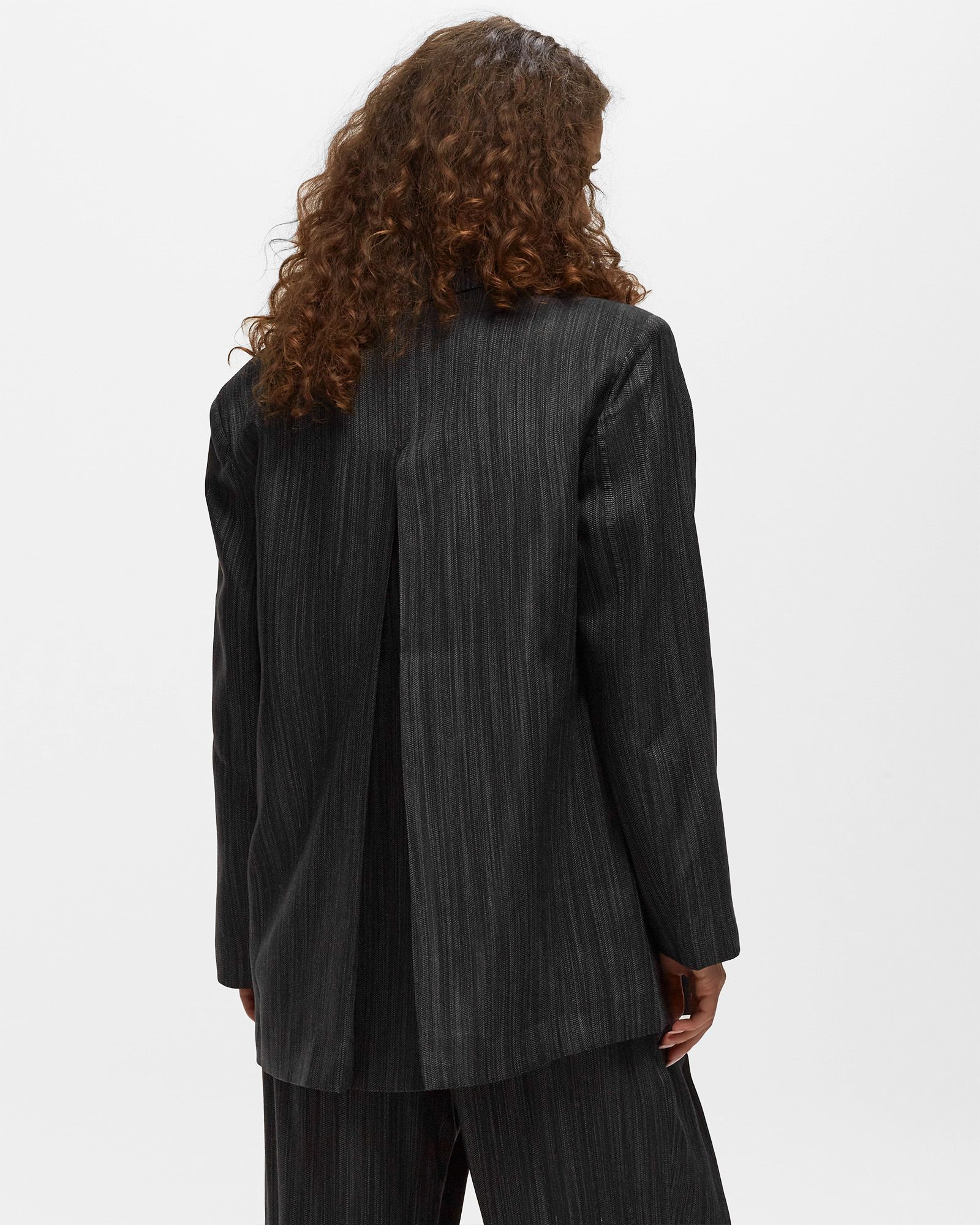 Ganni Single-breasted Striped Blazer In Black