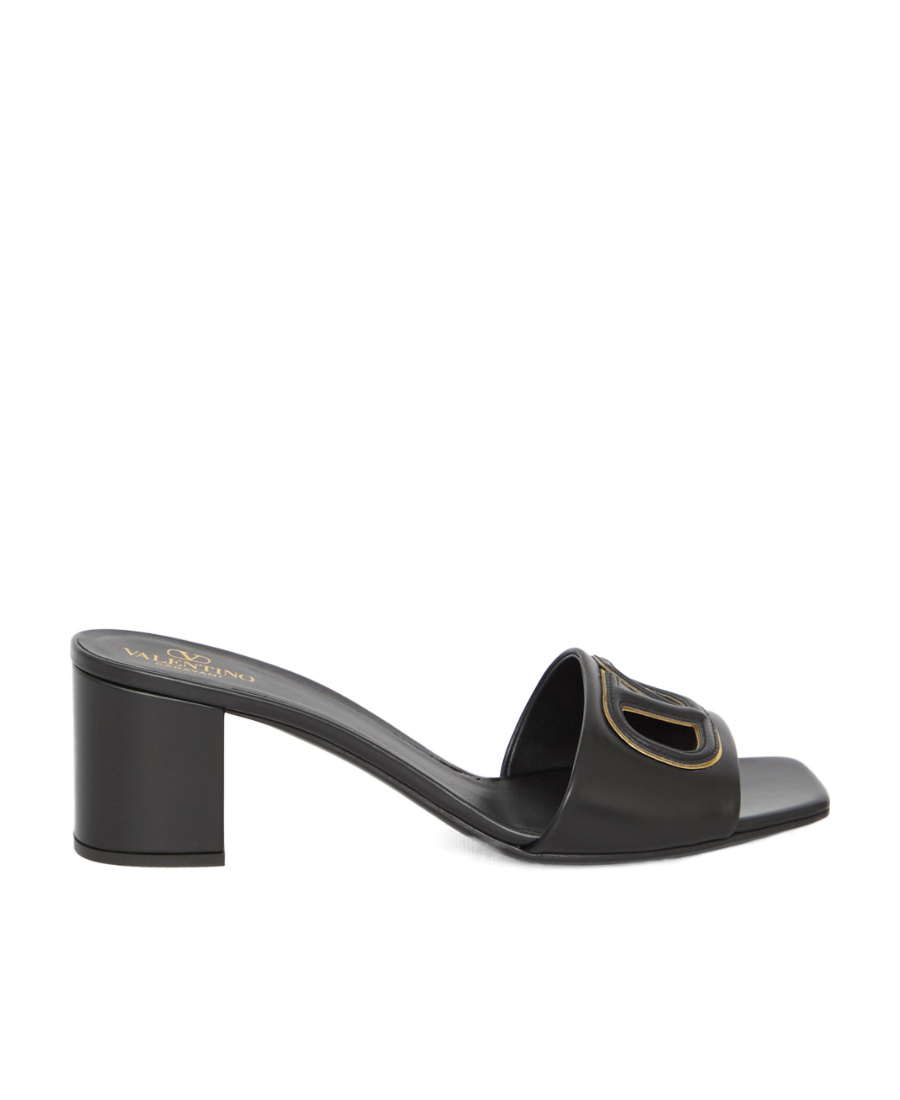 Shop Valentino Vlogo Cut-out Slide Sandal In Calfskin 60mm In Black