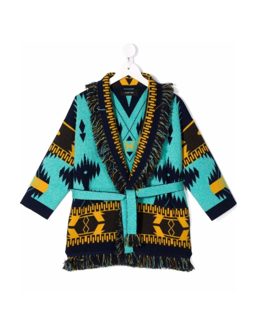 Shop Alanui Intarsia-knit Belted Cardigan In Black