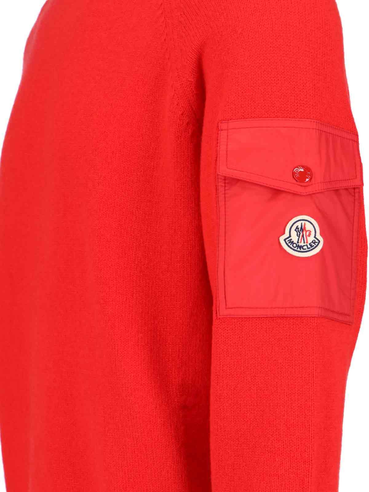 Moncler Sleeve-pocket Crew-neck Sweater In Red