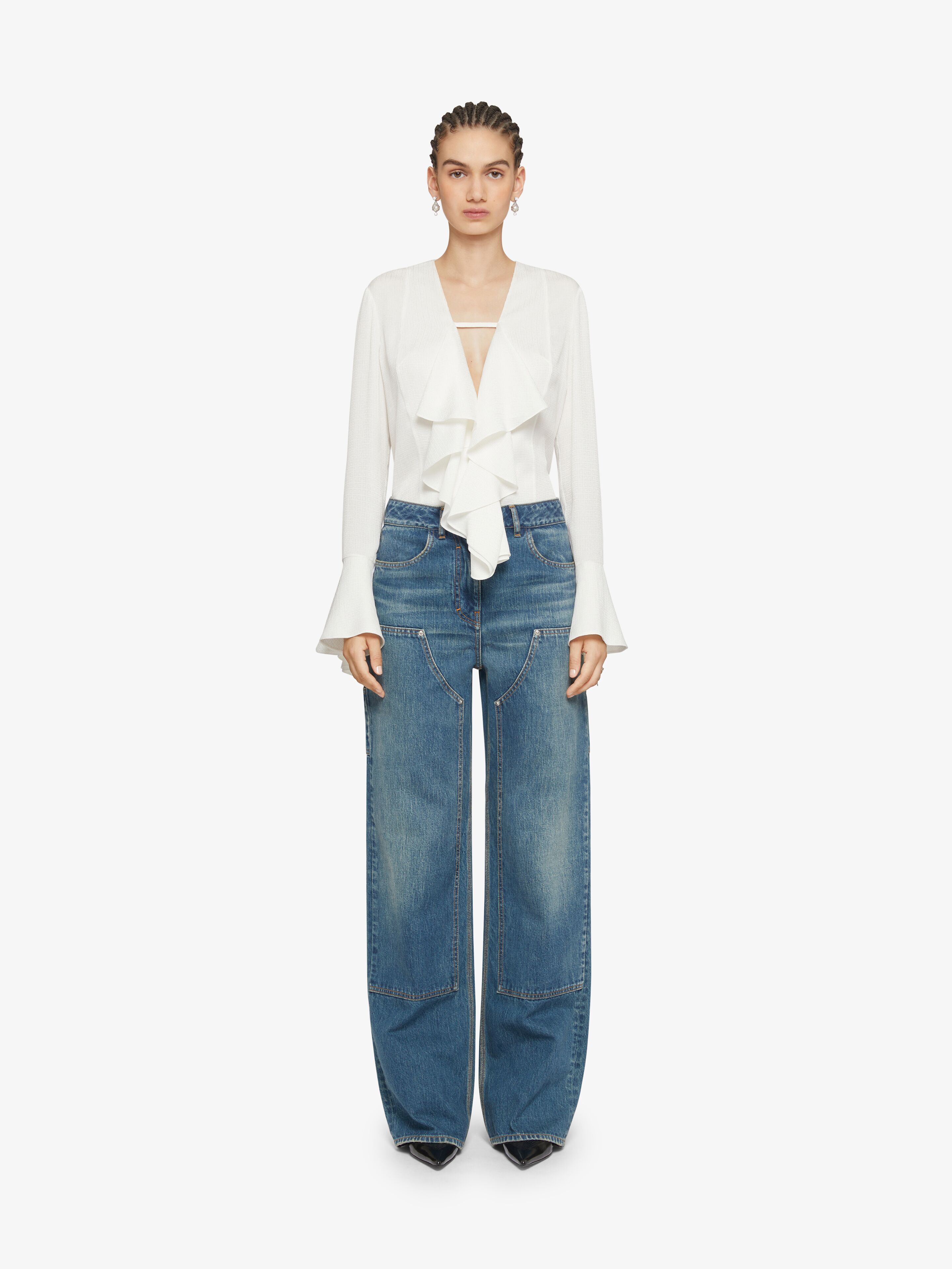 Givenchy Womens White V-neck Ruffle-trim Silk Blouse In White
