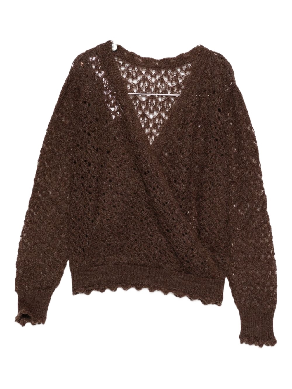 Twinset Open-knit Brown Mohair And Wool Blend Cardigan In Green