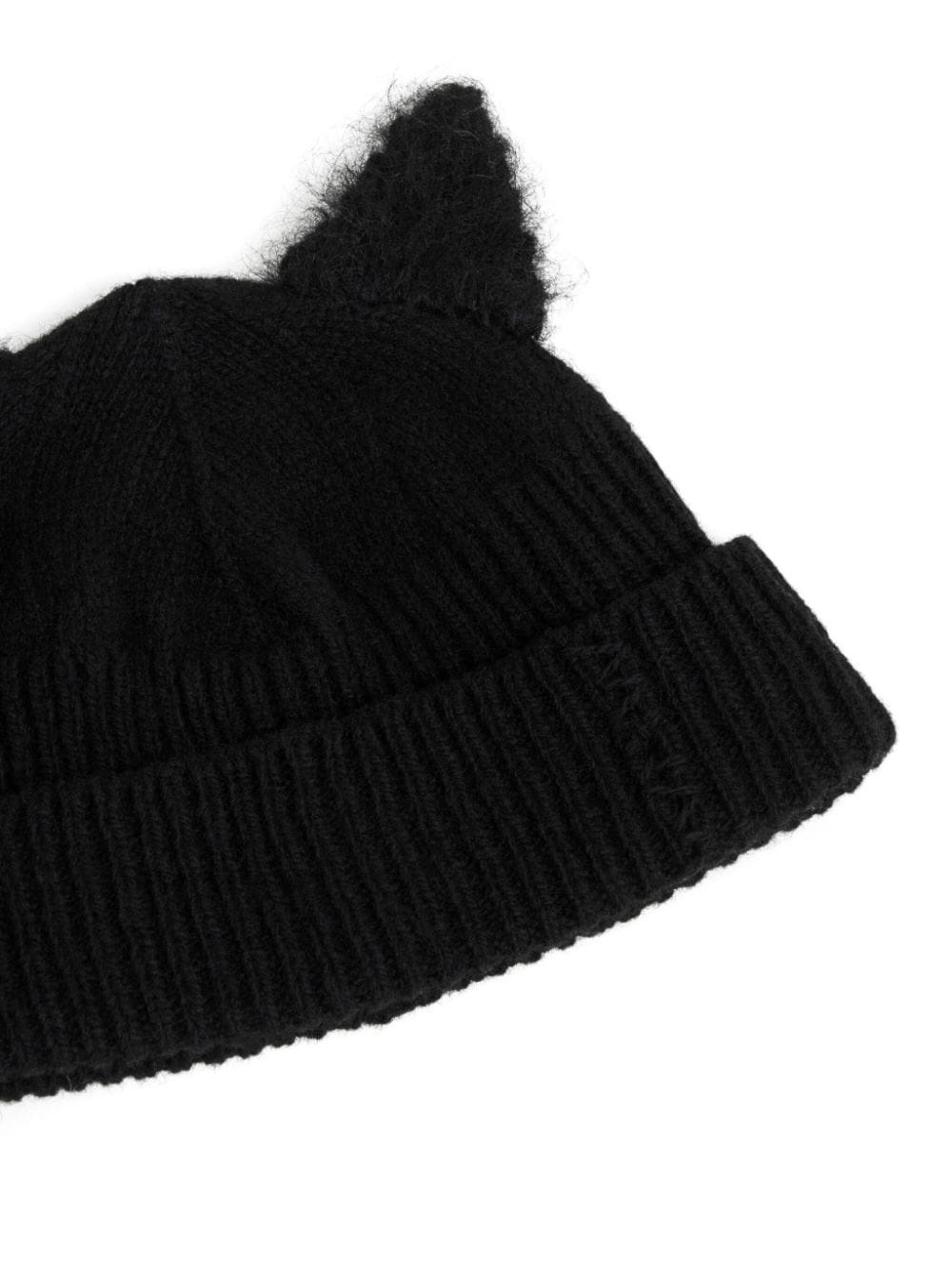 MARNI BLACK WOOL BEANIE WITH MOHAIR EARS