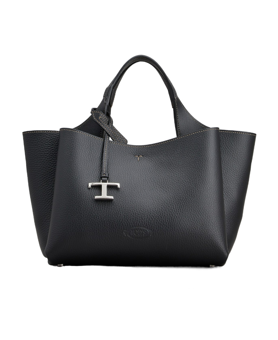 Tod's Mini Leather Shopping Bag With Grained Texture In Black
