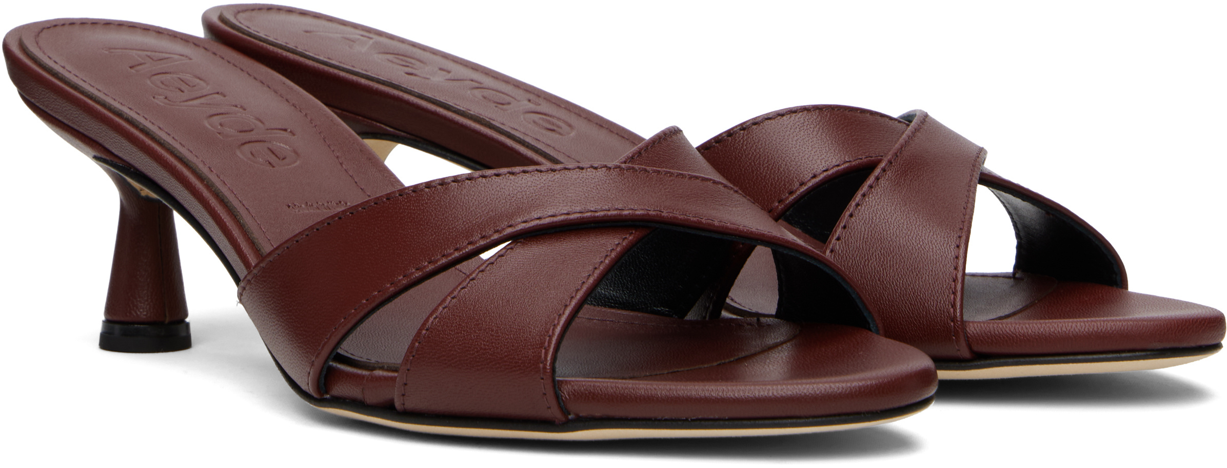 Aeyde Daphne Leather Pointed-toe High-heeled Sandals In Burgundy