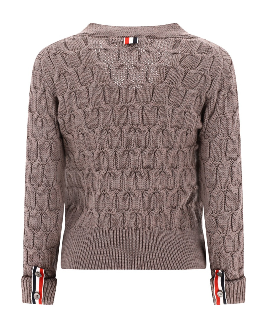 Thom Browne Crisscross Cable-knit Cardigan In Gray