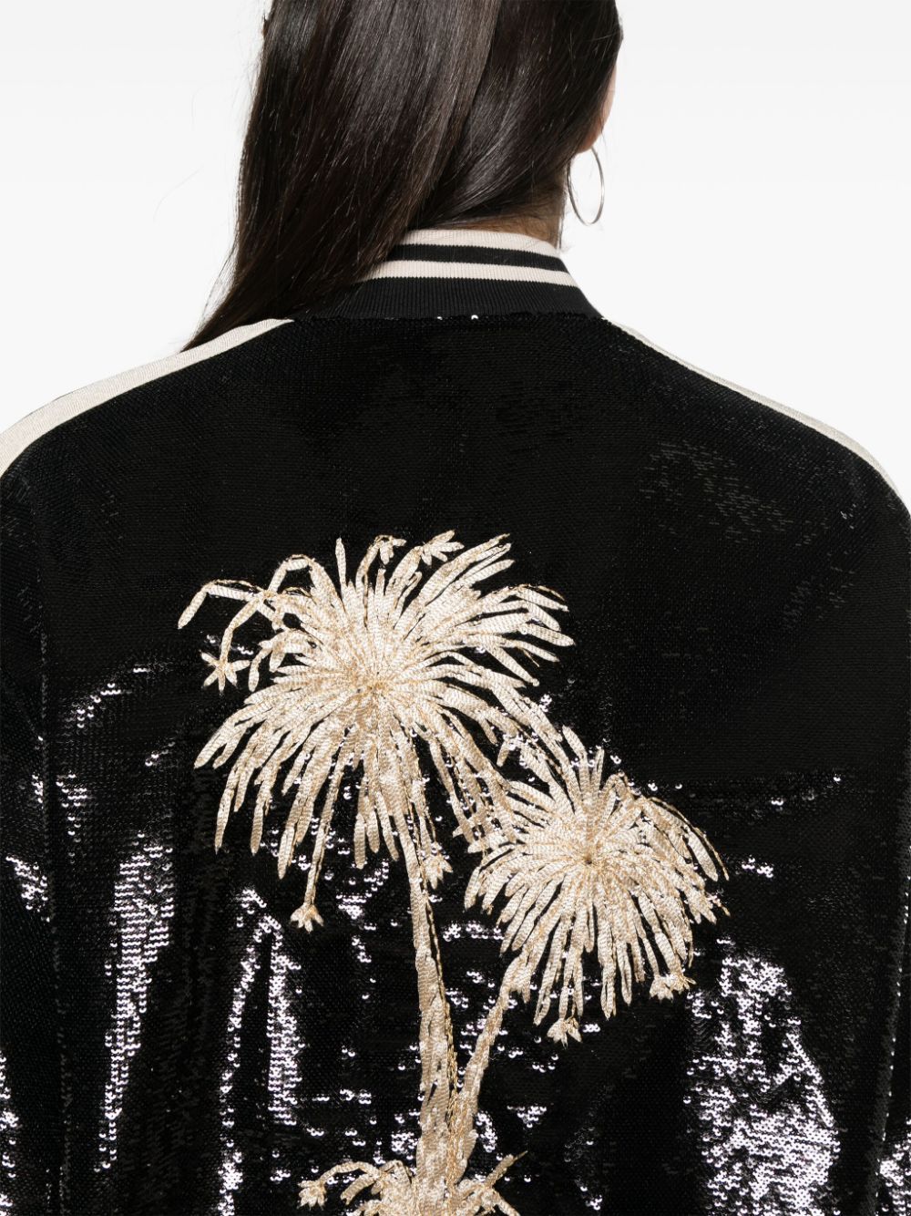 Shop Palm Angels Sequined Pilot Jacket In Black