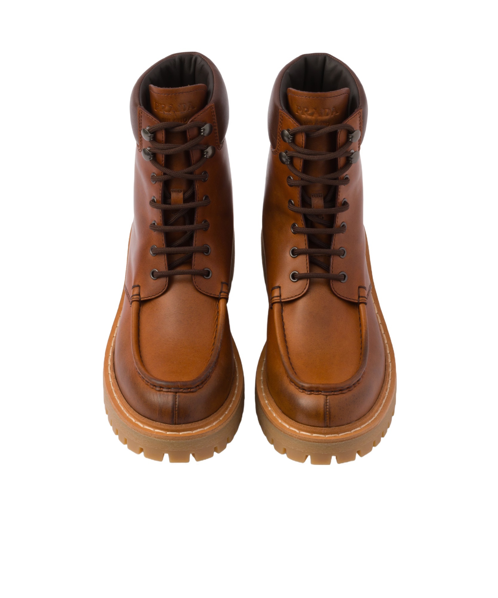 Shop Prada Leather Lace-up Boots In Brown