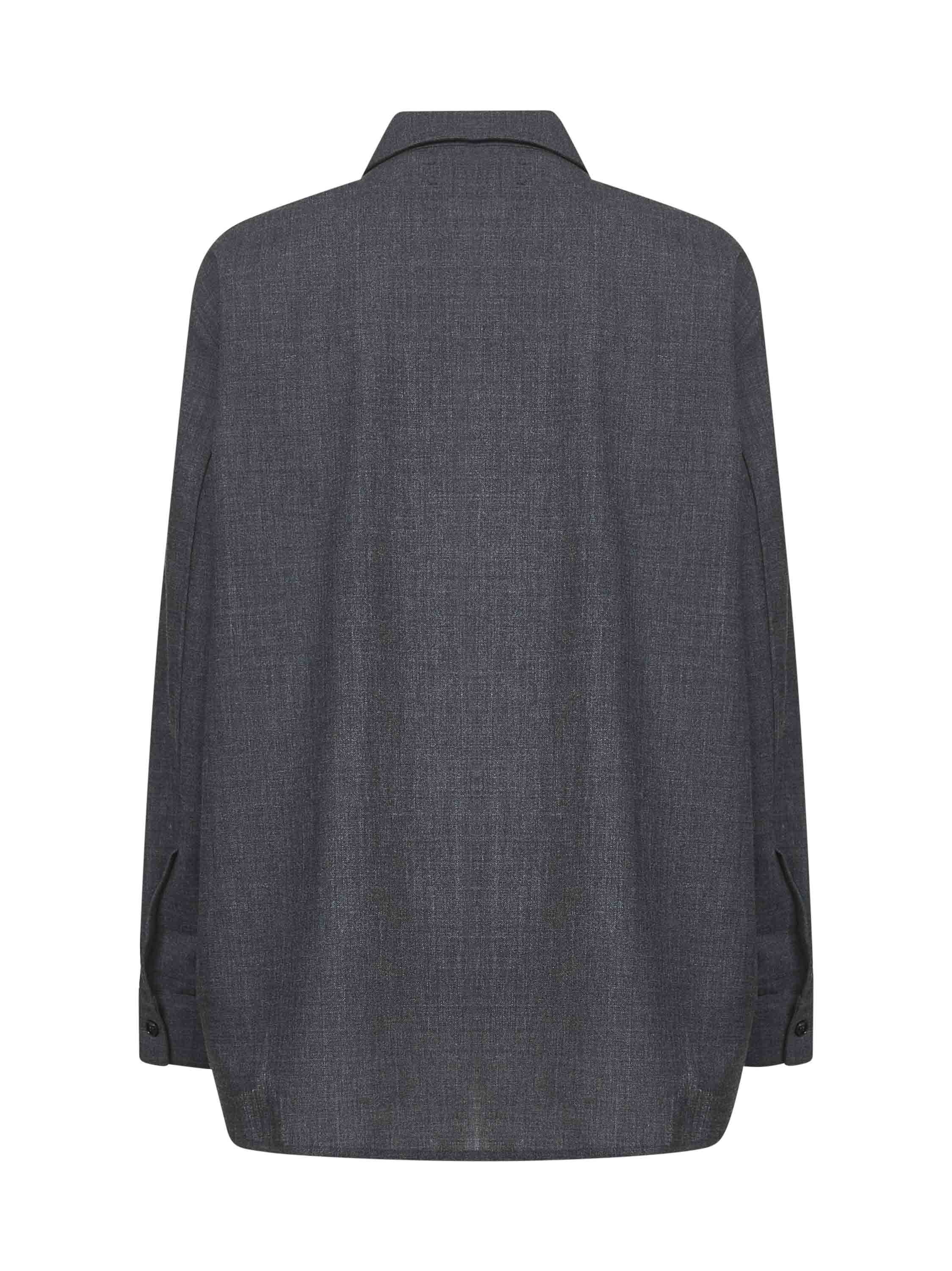Studio Nicholson Grey Melange Wool Pinole Shirt In Black