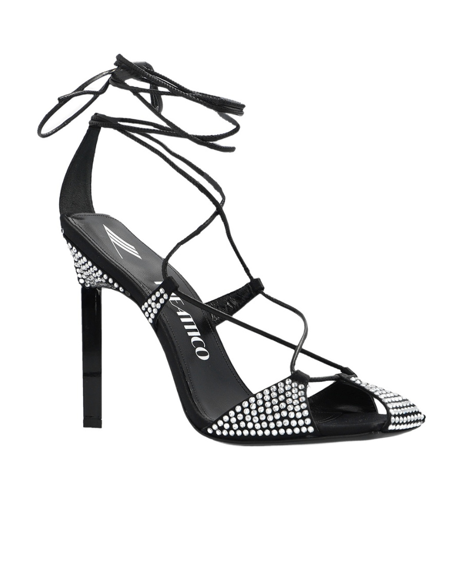 Attico Adele Sandals In Satin Fabric With Applied Strass In Black