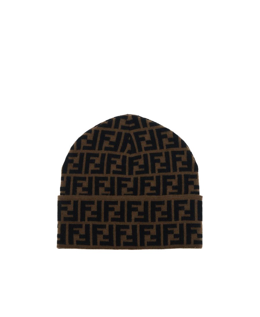 Fendi Ff-pattern Intarsia-knit Beanie In Black