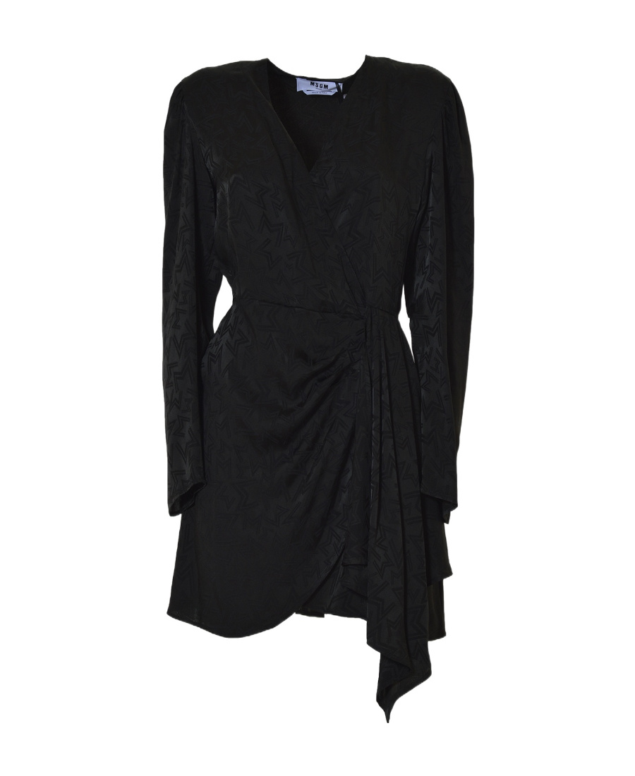 Msgm Monogram Print Wrap Design Asymmetric Hem Dress In Black