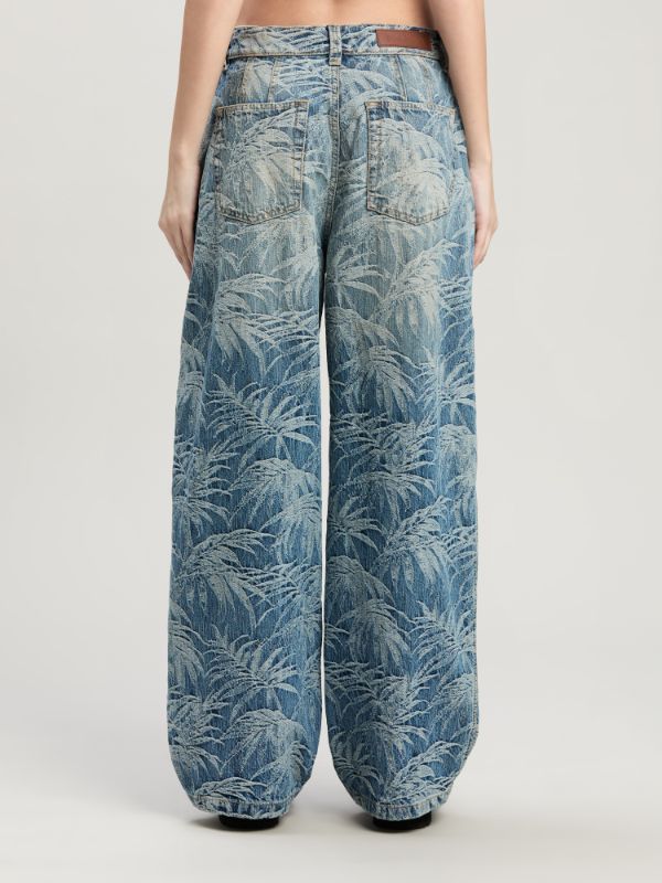 Palm Angels Blue Baggy Palms Wash Pattern Jeans In Blue