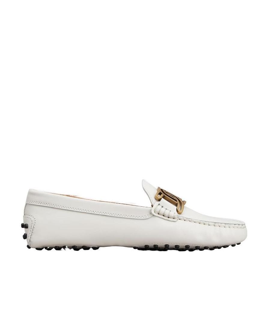 Tod's White Lime Calfskin Driving Loafer With Low Heel In White