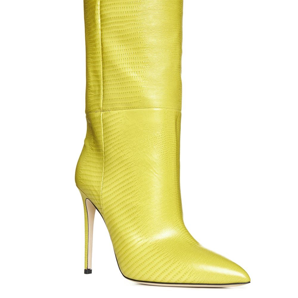Paris Texas Lizard-effect Knee Boots In Yellow