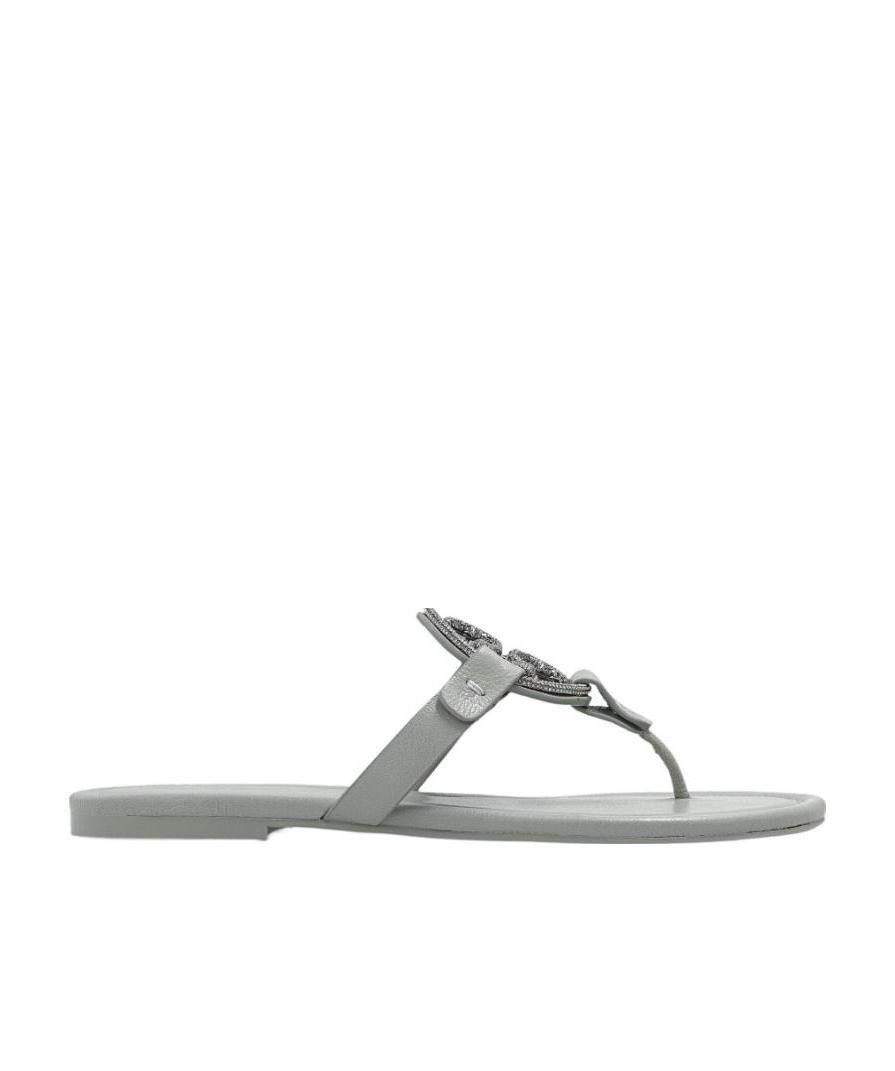 Tory Burch Miller Logo-plaque Sandals In Gray