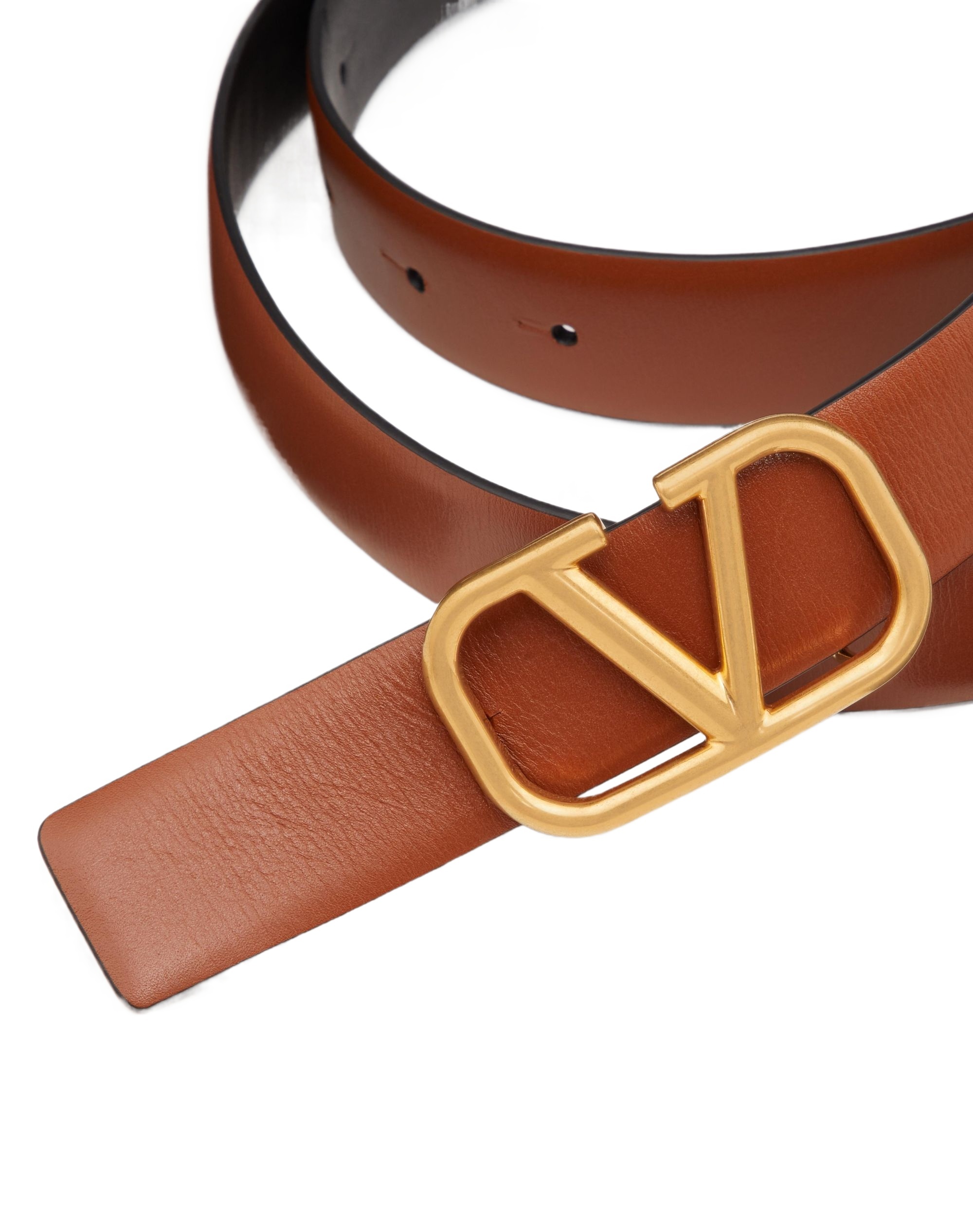 Valentino Leather Belt With Adjustable Length And Reversible In Brown