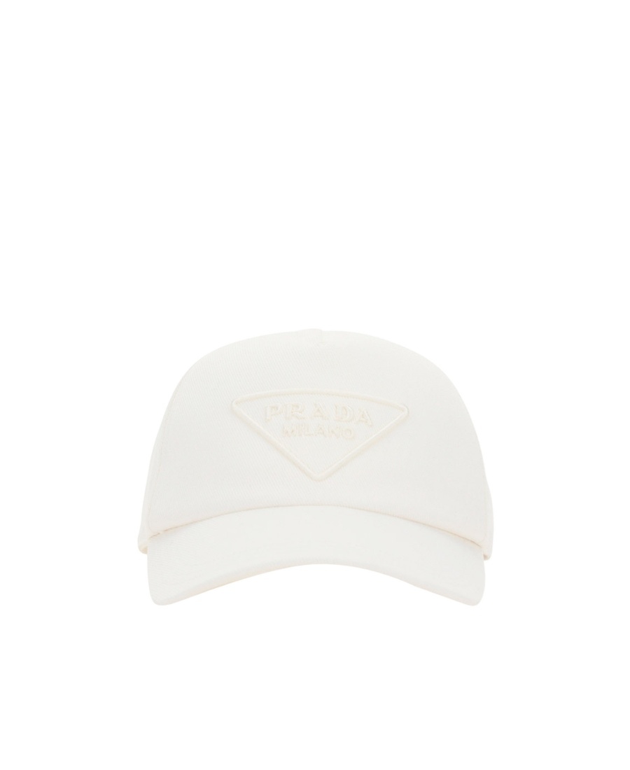 Prada Triangle-logo Embroidered Cap In White