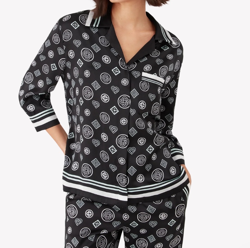Casablanca Silk Satin Pajama Shirt Silk Satin Monogram In Black