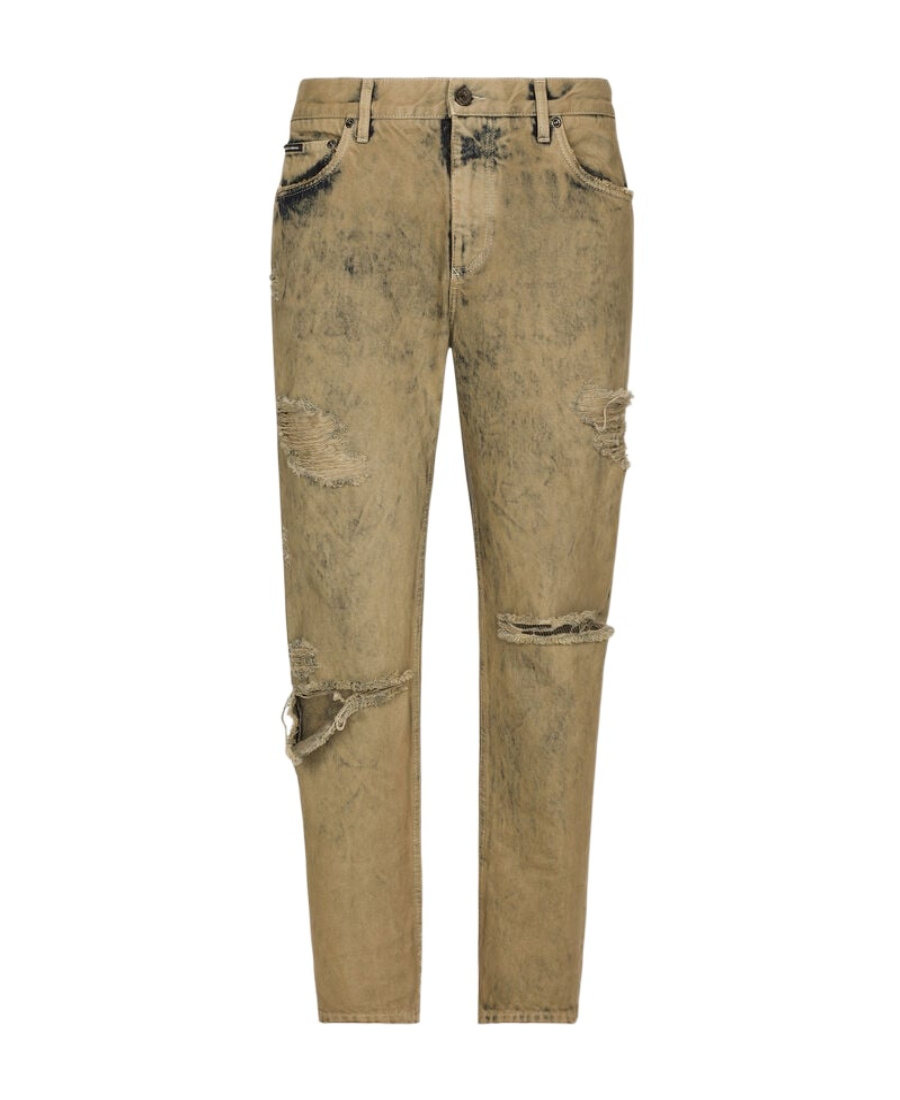 Dolce & Gabbana Ripped Slim-fit Jeans In Brown