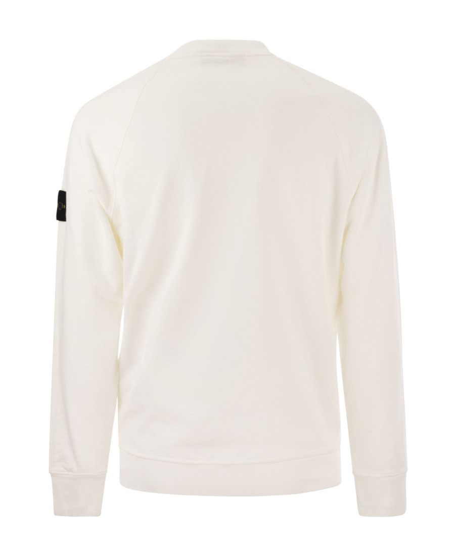 Stone Island Ribbed Crew-neck Cotton Sweater With Long Sleeves In White