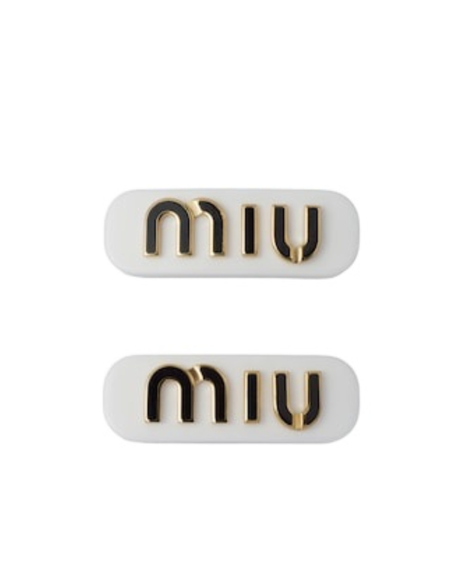 Miu Miu Logo-lettering Hair Clips In Gray