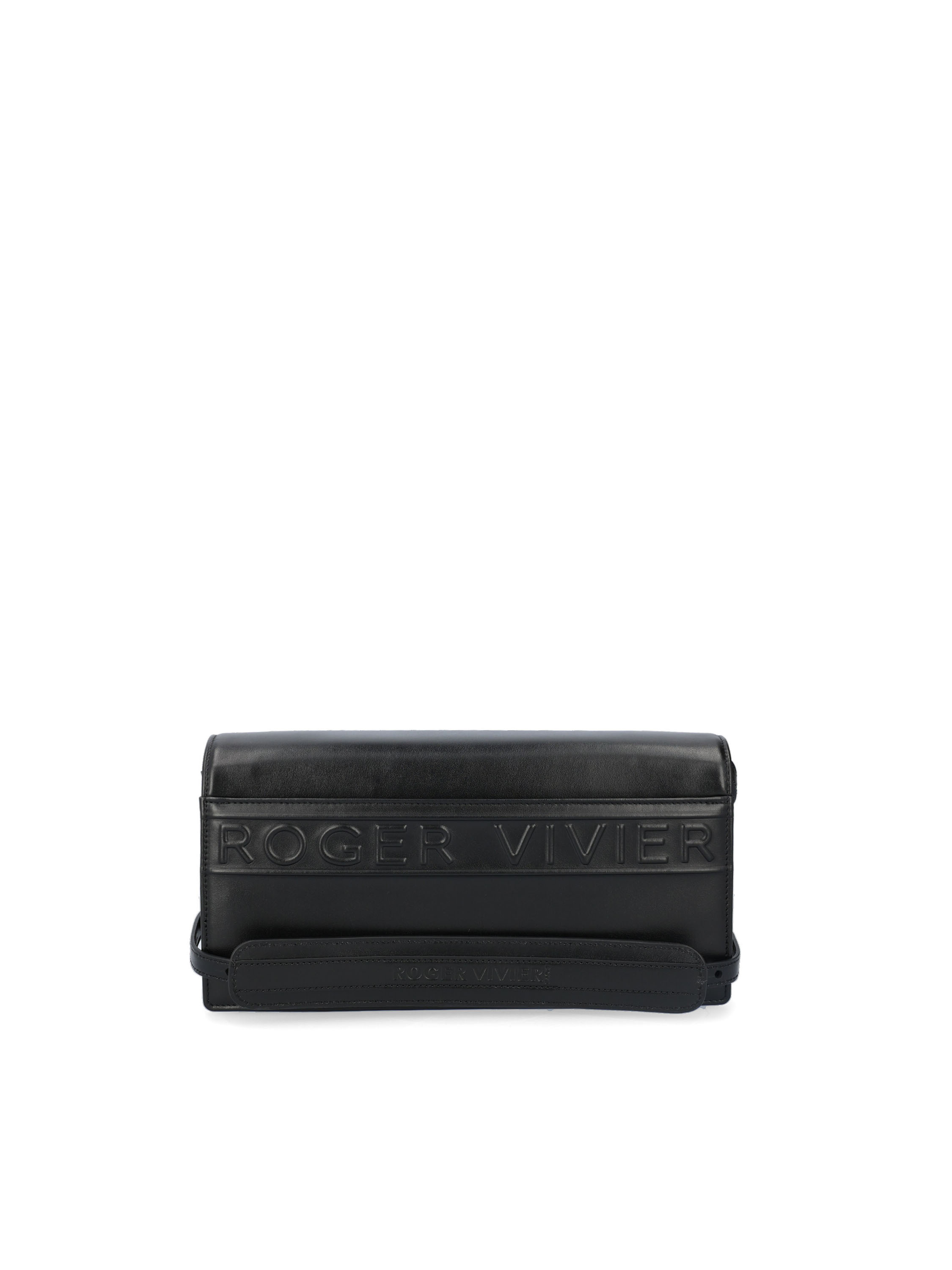 Roger Vivier Embossed-logo Leather Shoulder Bag In Black