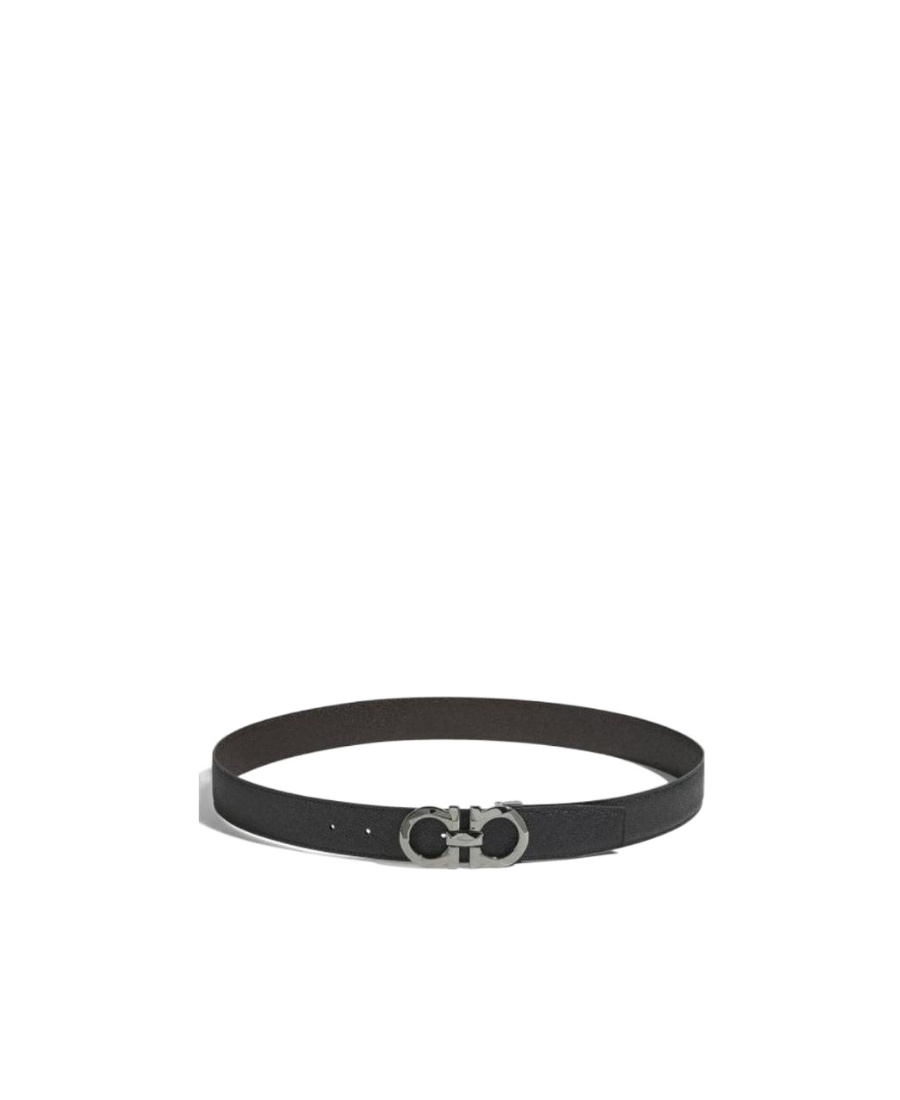Ferragamo Salvatore Man's Bicolor Leather Belt With Logo Buckle In Black