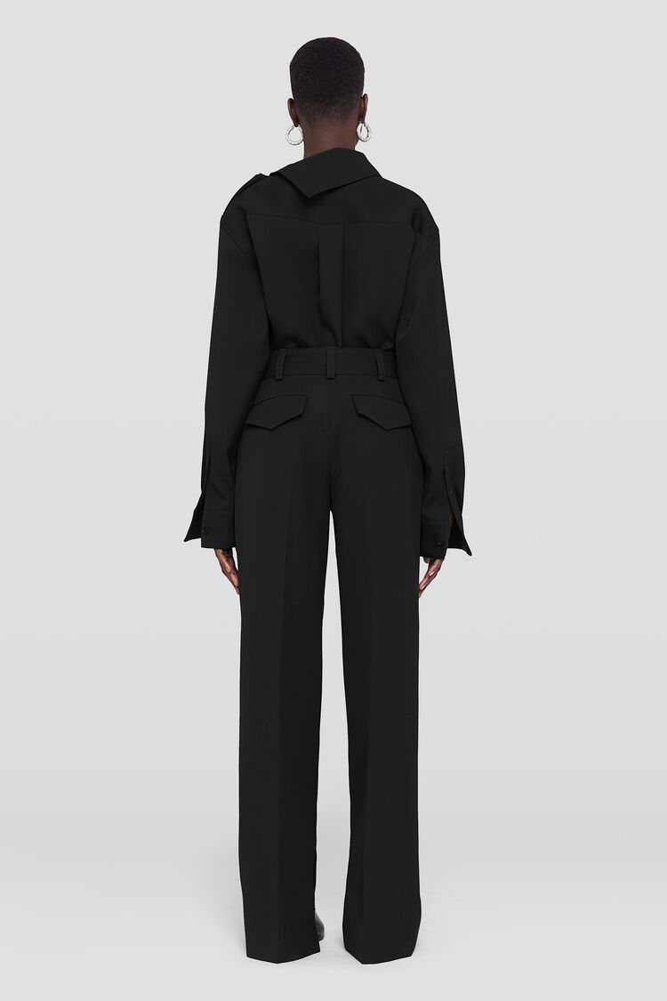 Jil Sander Belted Wool Wide-leg Trousers In Black