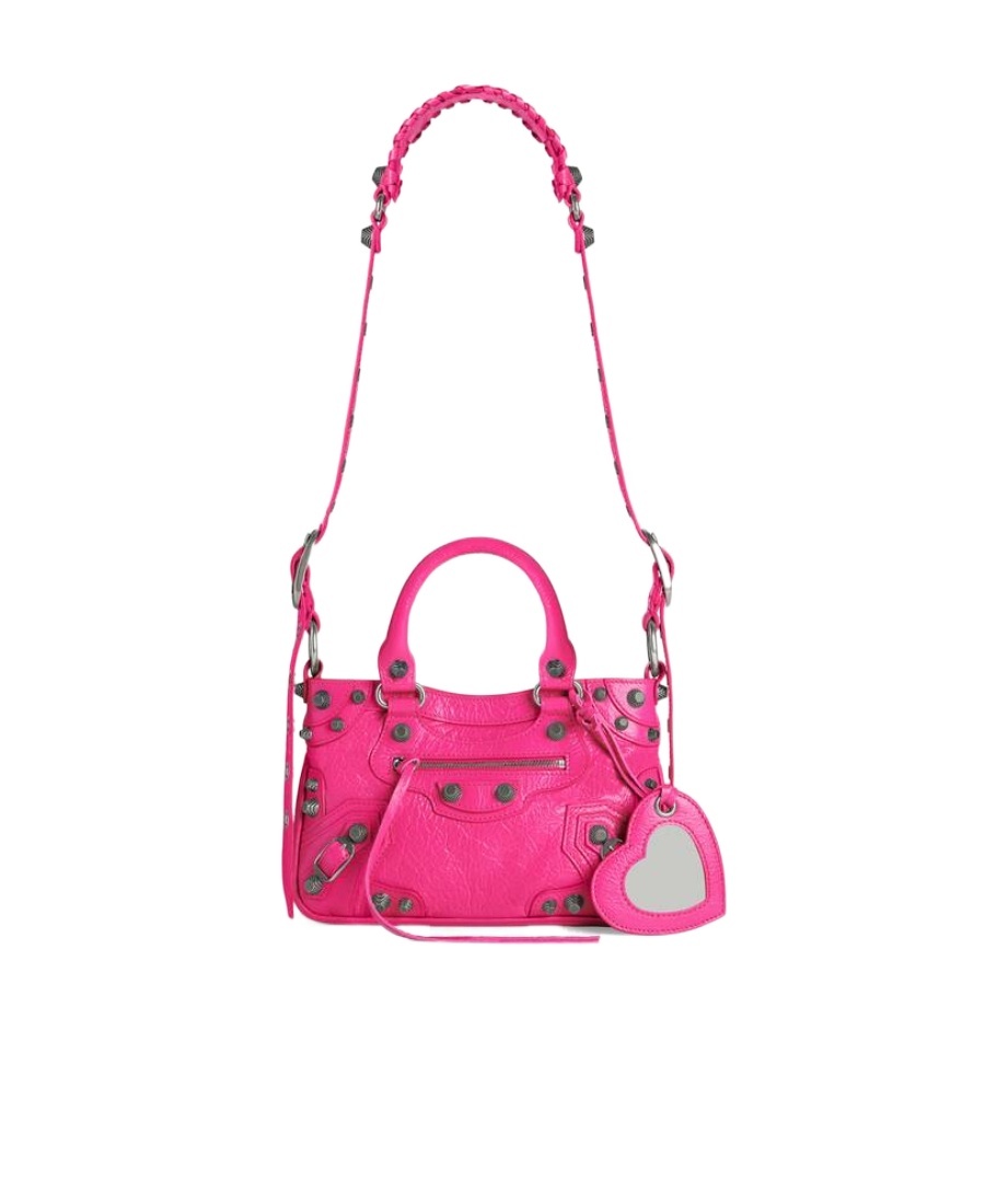 Balenciaga Green Leather Shoulder Handbag With Magnetic Closure And Metal Details In Pink