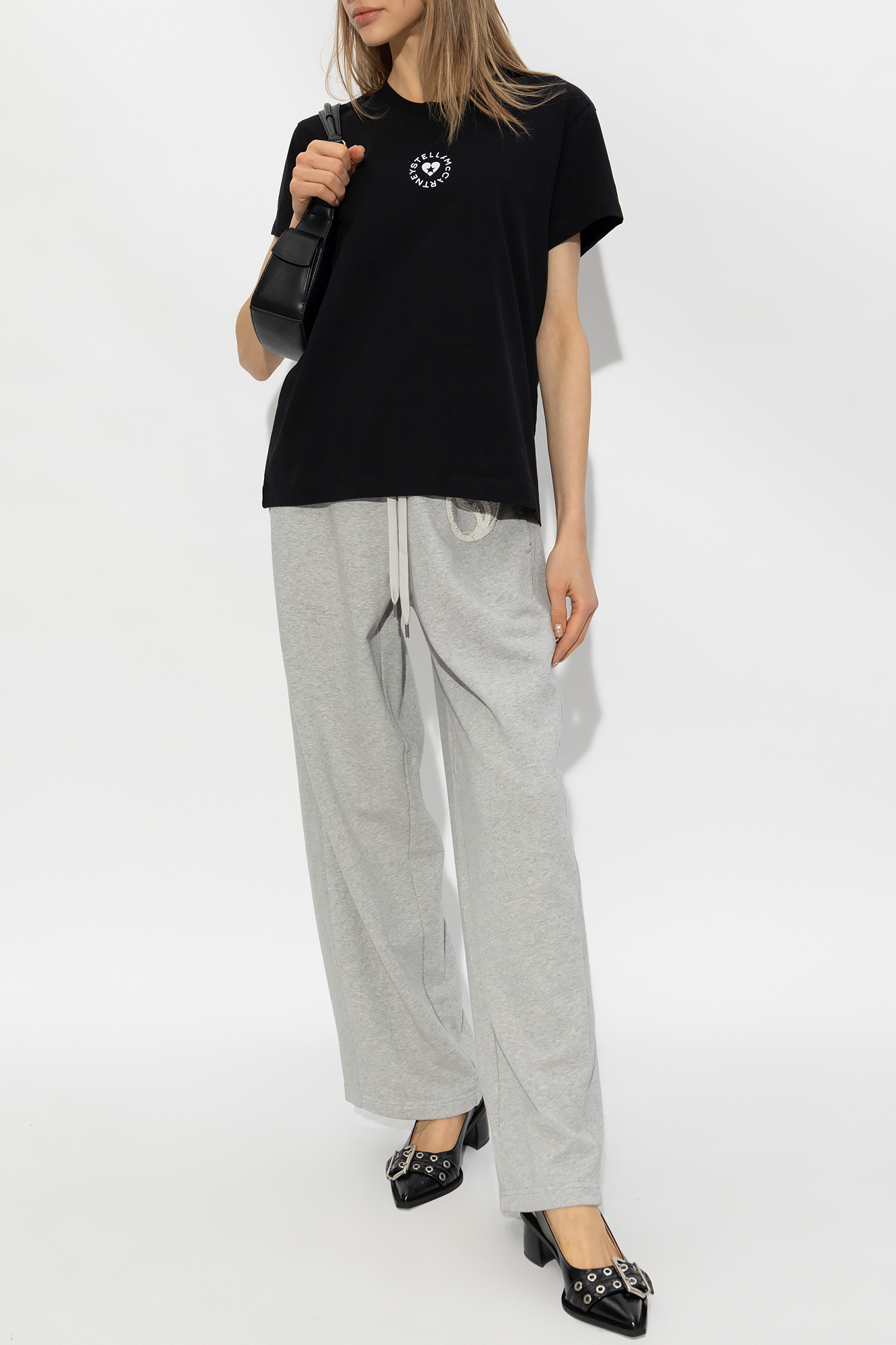 Stella Mccartney Heart Logo Print T-shirt In Black