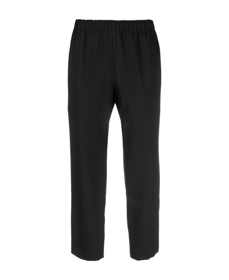 Comme Des Garçons Cropped Elasticated Wool Trousers In Black
