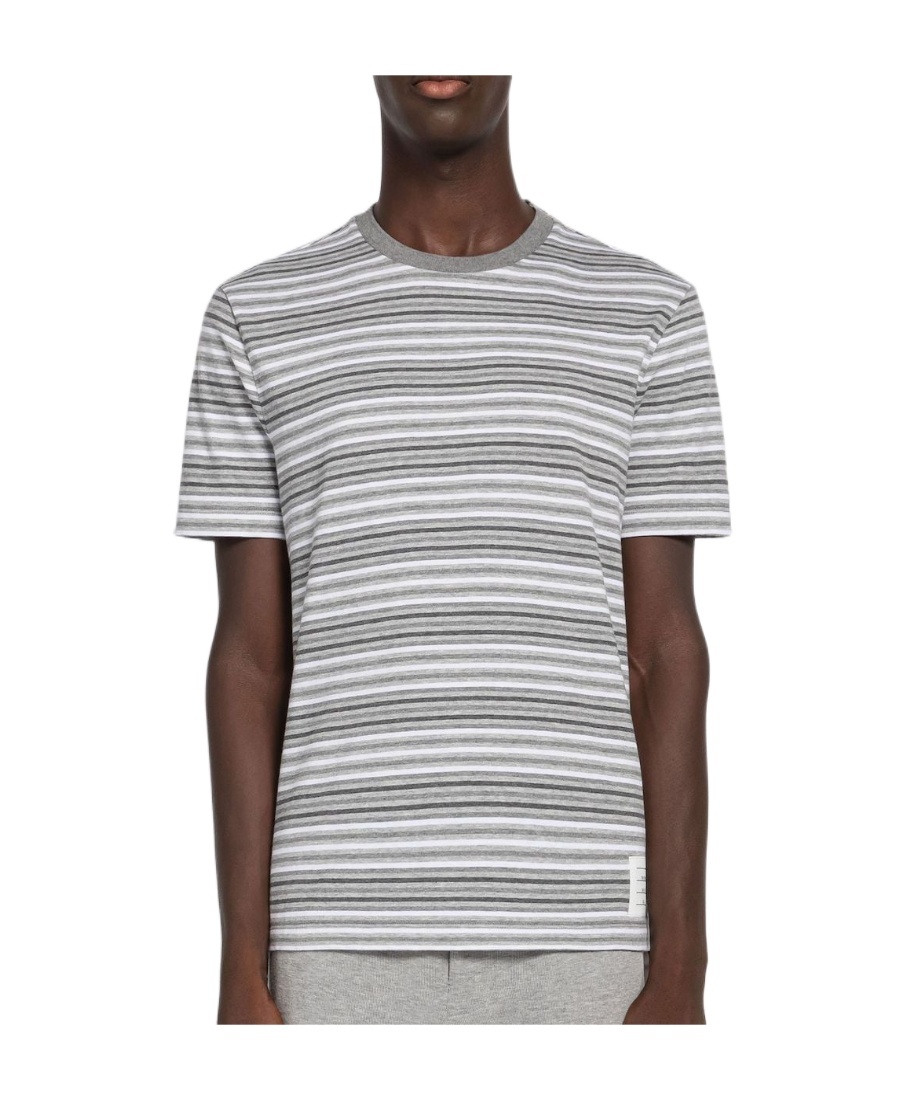 Thom Browne Short Sleeve Striped T-shirt In Gray