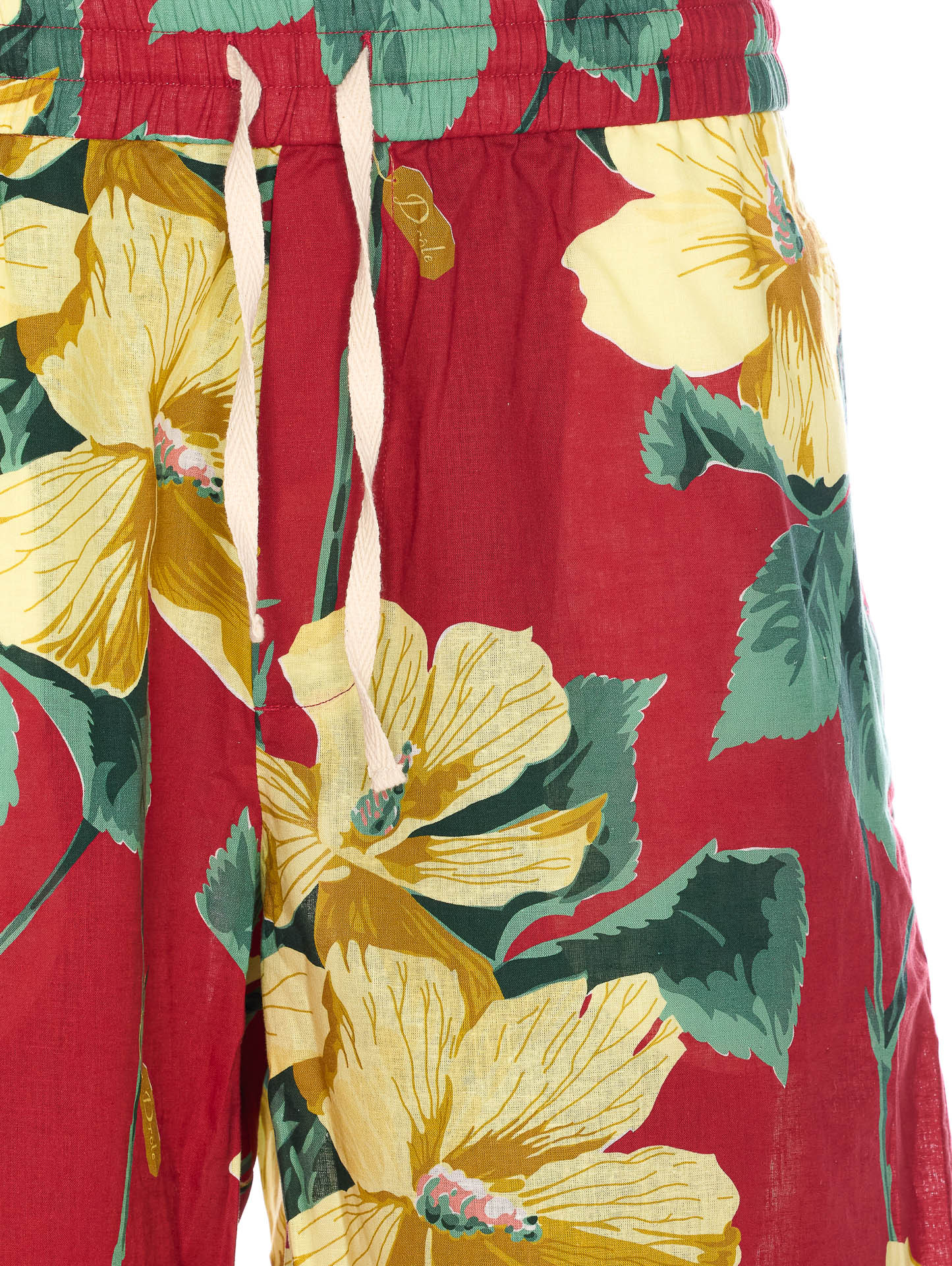 Drôle De Monsieur Elasticized Waist Floral Print Shorts With Lateral Pockets In Red