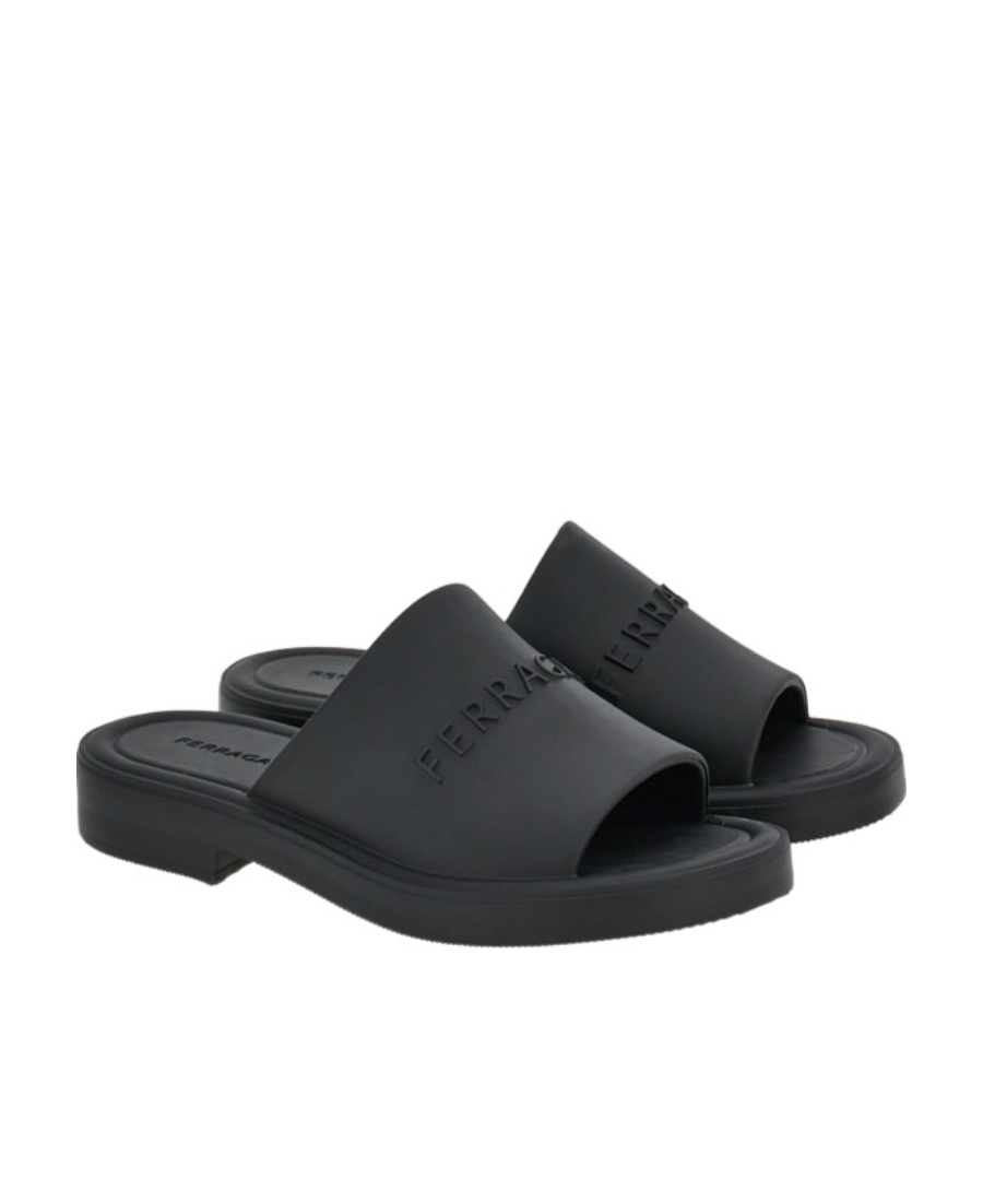 Ferragamo Crossover-strap Leather Slides In Black