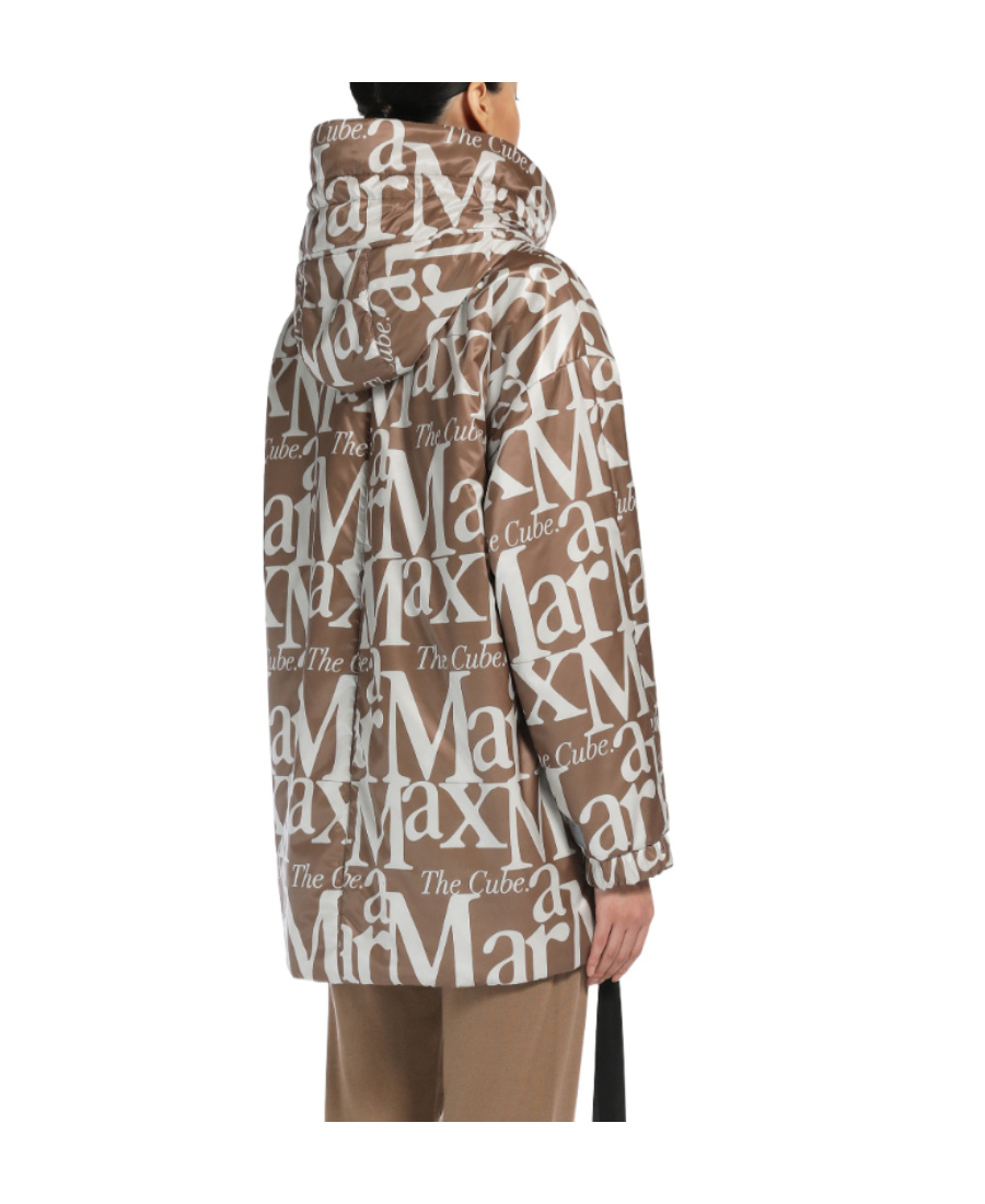 Max Mara Double-sided Down Jacket With Logo In Brown