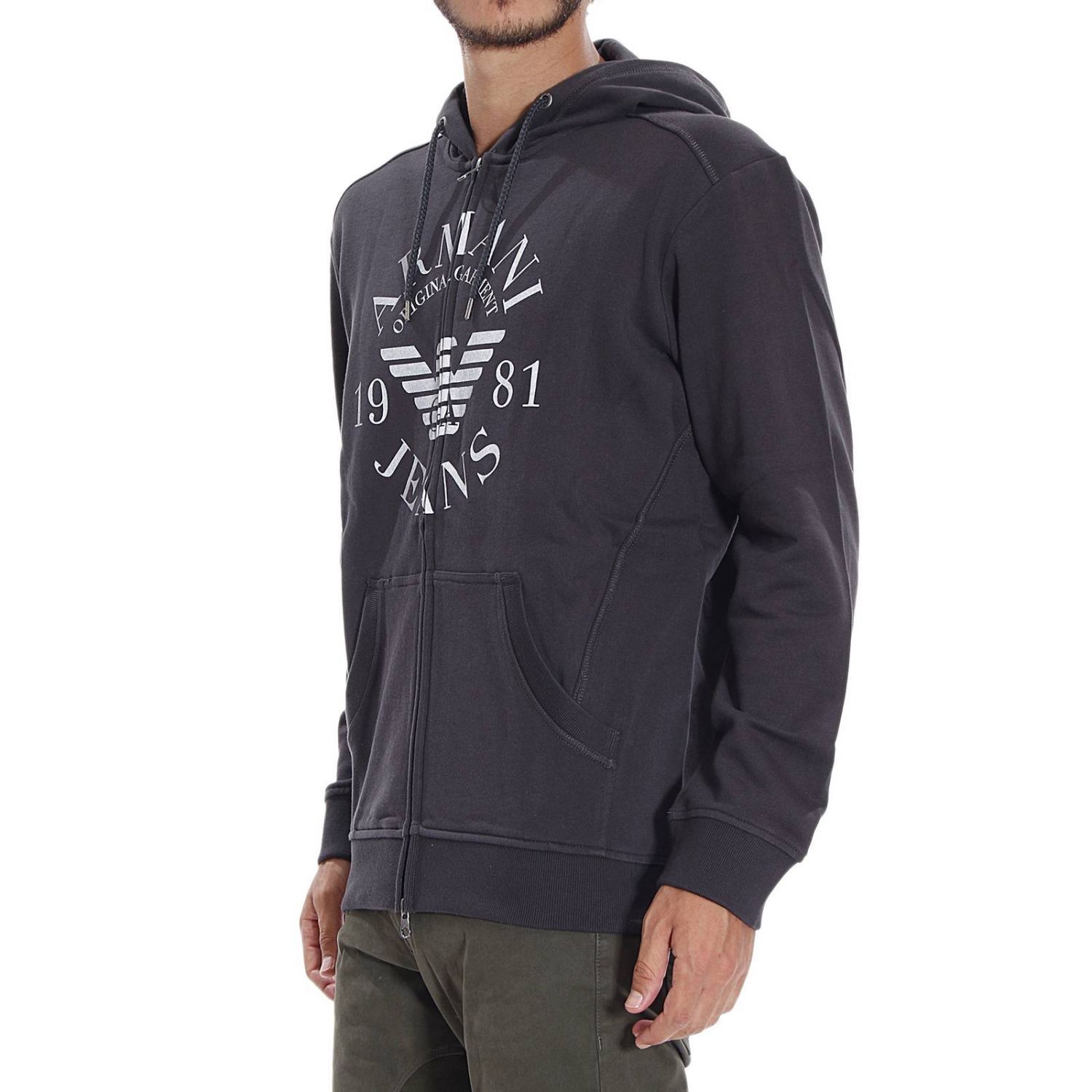 Armani Jeans Hooded Long-sleeved Casual Jacket In Black