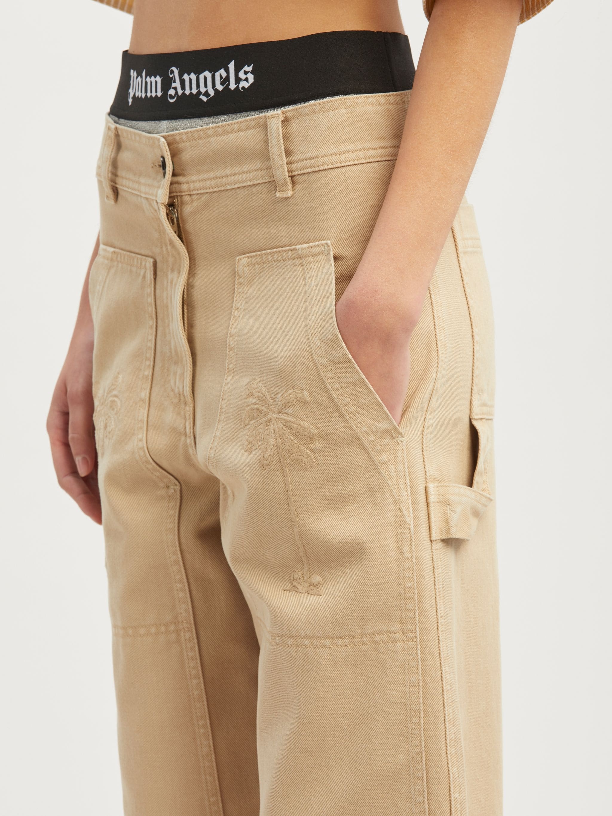 Palm Angels Neutral Bull Cargo Jeans In Nude