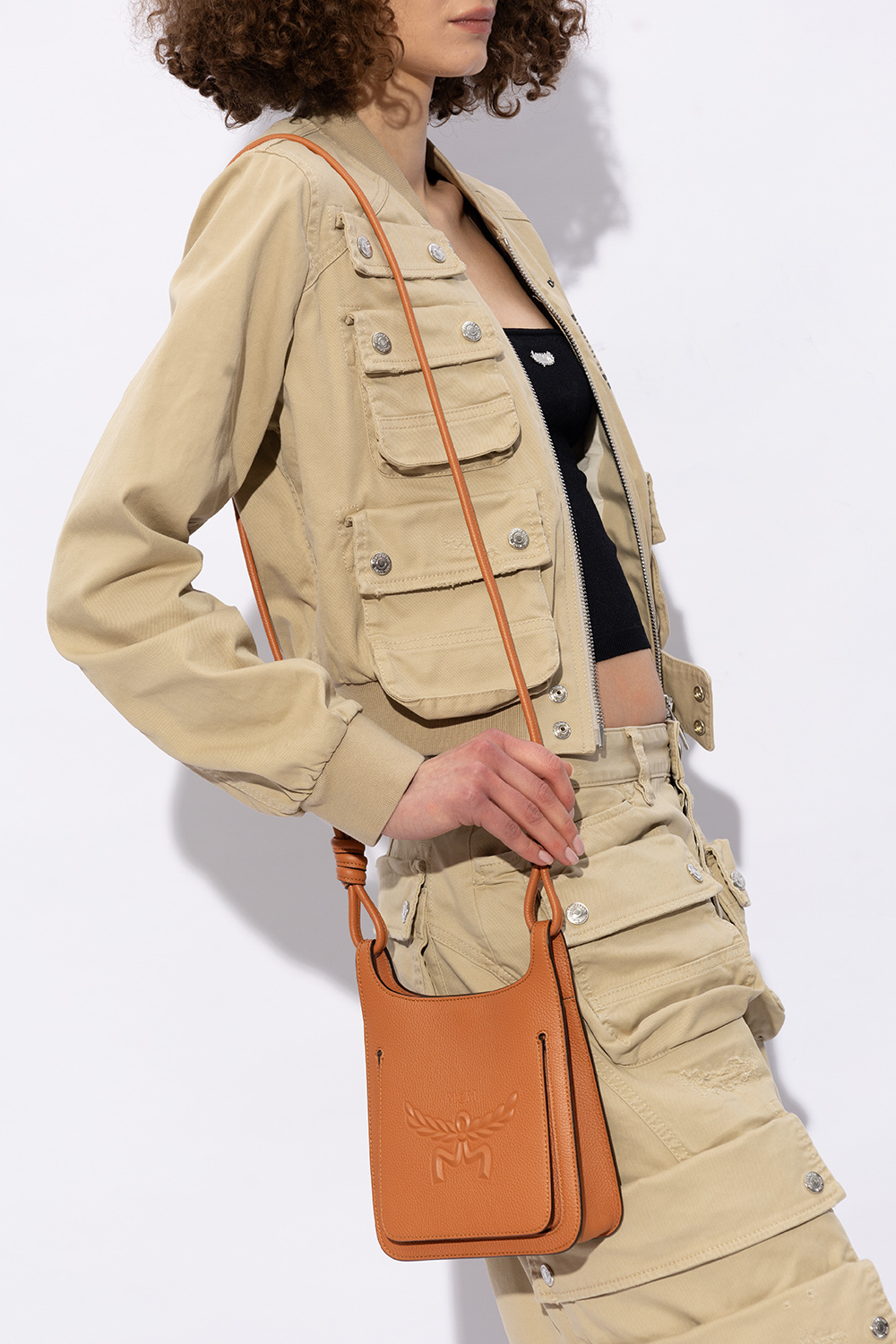 Mcm Mini Himmel Logo Embossed Hobo Bag In Brown