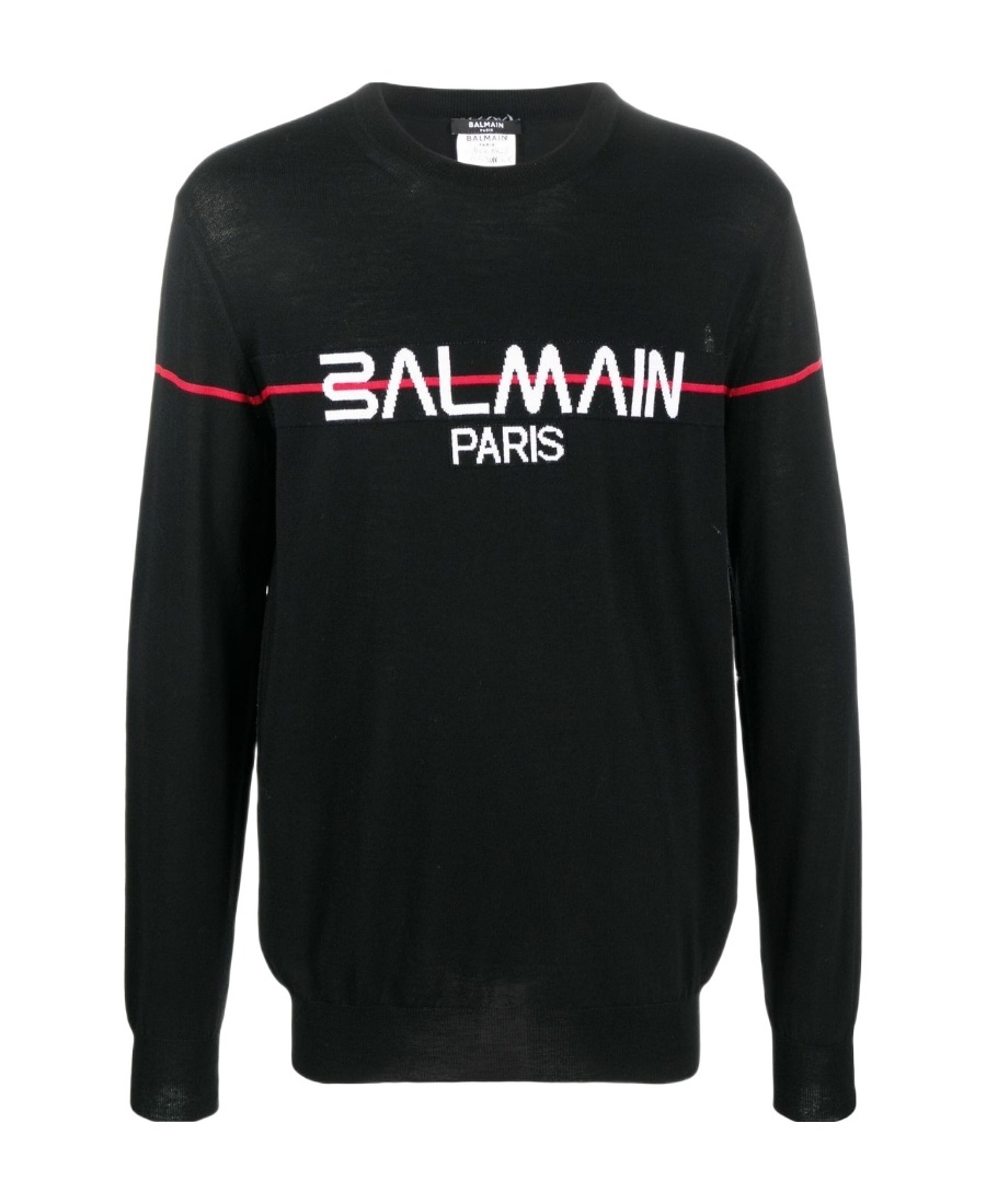 Balmain Intarsia Logo Jumper In Black