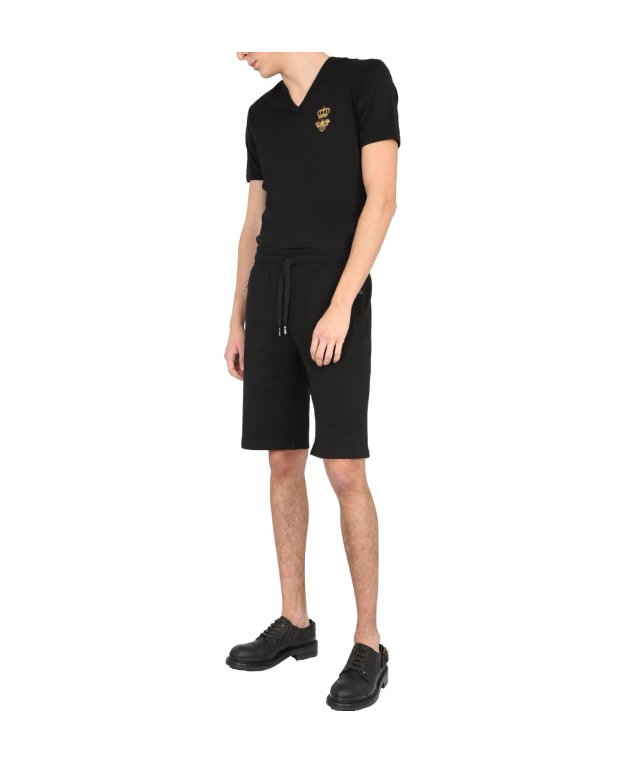 Dolce & Gabbana Crown Bee V-neck T-shirt In Black